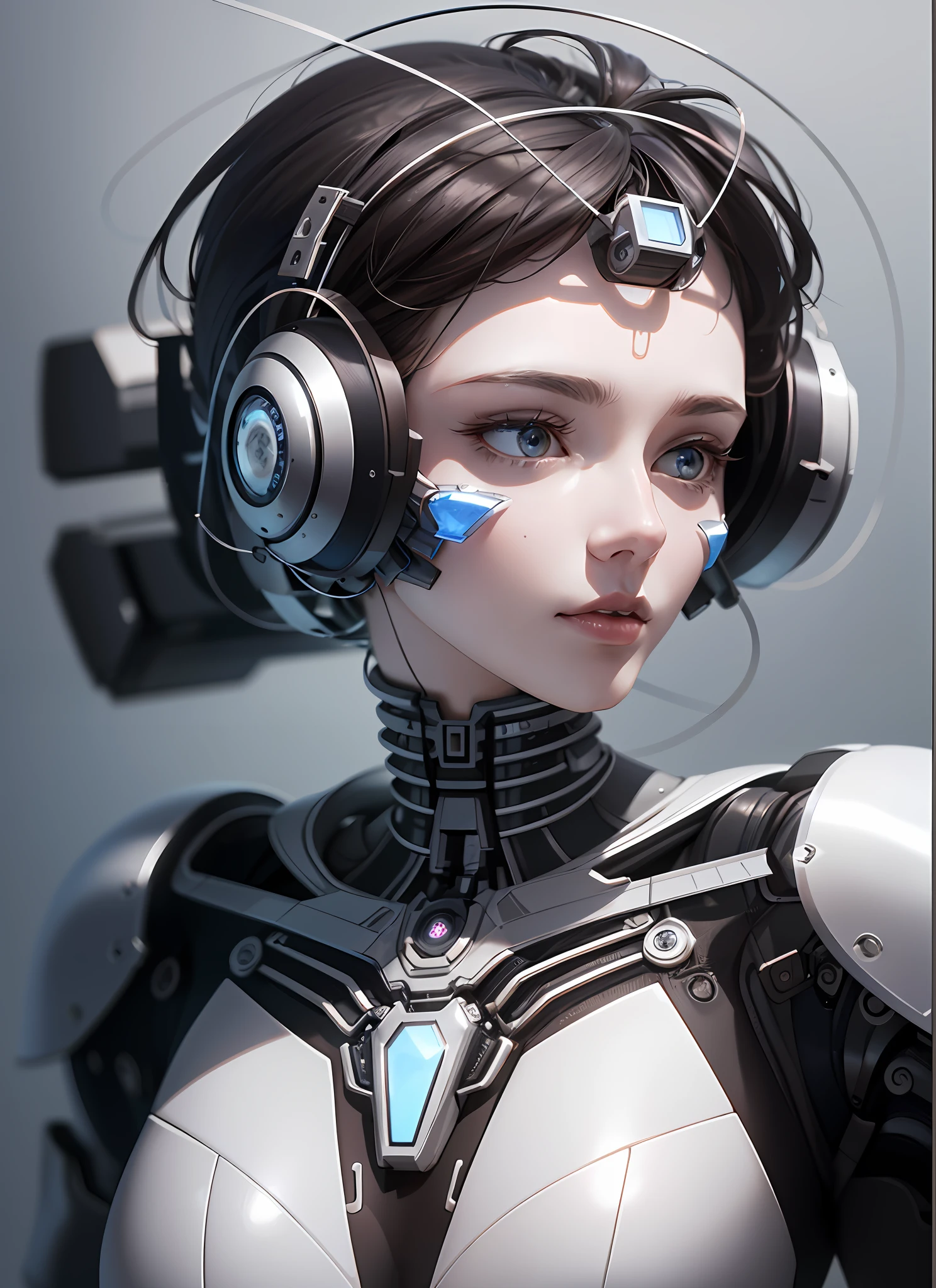 Complex 3D rendering Ultra-detailed woman android face with beautiful porcelain silhouette, cyborg, robot part, 150 mm, beautiful studio soft light, edge light, vibrant detailing, luxury cyberpunk, lace, surreal, anatomy, facial muscles, cable wire, microchip, elegant, beautiful background, octane rendering, h. r. giger style, 8k, best quality, masterpiece, Illustrations, An extremely refined and beautiful, very detailed, CG, unity, wallpaper, (Realistic, photorealistic: 1.37), amazing, fine details, masterpiece, best quality, official art, extremely detailed CG Unity 8k wallpaper, ridiculous, incredibly ridiculous, robot, silver halmet, full body, sitting