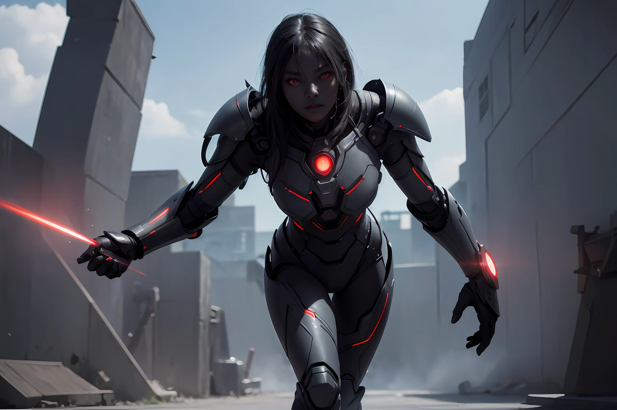 Several beautiful dark-skinned Chinese female aliens invading Earth, (red glowing eyes), (cybernetic armor), ((very sharp details)), ((((dark grey skin)))), ((perfect face)), ((perfect body)), ((full body shot)), (((correct anatomy))), hyper realistic, realistic face, realistic hair, ultra realistic, masterpiece, (8k, RAW photo, best quality, masterpiece:1.2), (realistic, photo-realistic:1.37), professional lighting, photon mapping, radiosity, physically-based rendering --v 6
