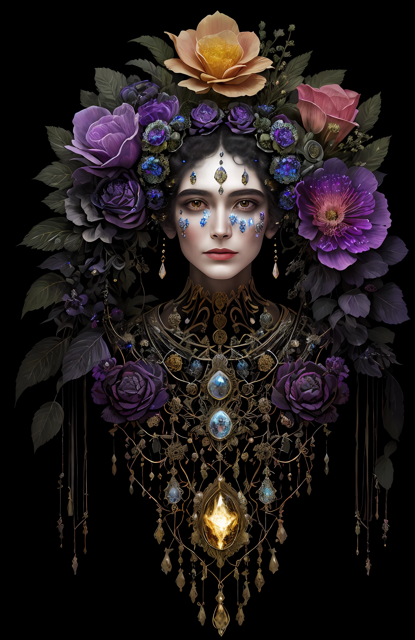 "Rosen maiden, (masterpiece, best quality), (illustration), strange fungal disease dense forest, transparent sticky substance, caustics, crystals, close-up, intricate details, dark background, sparkling spores, rainbow crystals, darkness", made of metal, cyborg: 1.1, [detailed wire]: 1.3, (complex details), HDR, (complex details, hyperdetailed: 1.2),
