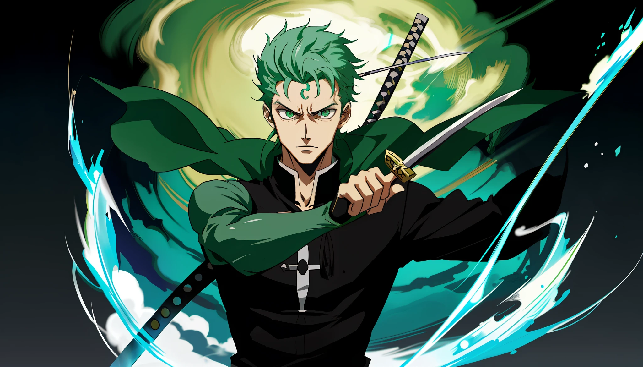 a close up of a person with a sword in their hand, roronoa zoro, handsome guy in demon slayer art, demon slayer artstyle, detailed digital anime art, clean detailed anime art, 4 k manga wallpaper, badass anime 8 k, demon slayer rui fanart, made with anime painter studio, anime epic artwork, detailed anime artwork, trigger anime artstyle