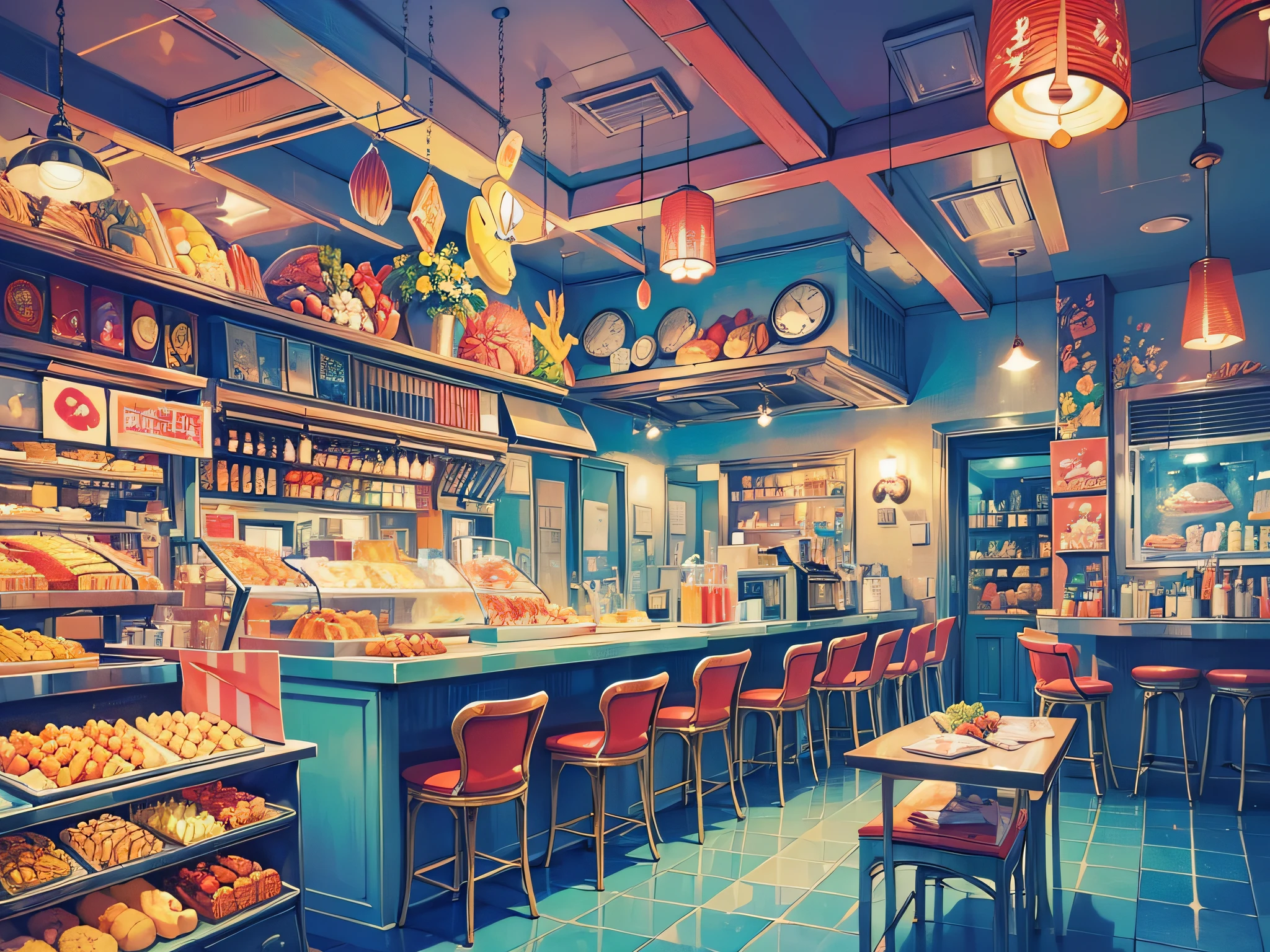 ((best quality)), (((ultradetailed))).(((masterpiece))),illustration/prose。SpongeBob SquarePants, Mr. Krabs, money, Krusty Krab, bustling restaurant, fast food, sea creatures, ocean setting.