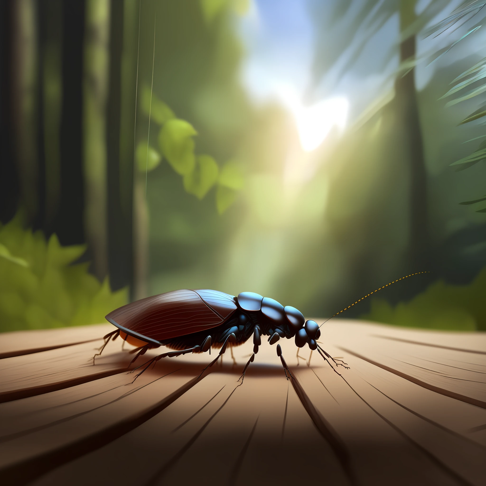 there is a bug that is sitting on a wooden table, photorealistic illustration, realistic illustration, an illustration, depicted as a 3 d render, ultra realistic illustration, illustration, ultra realistic 3d illustration, ultrarealistic illustration, insect, vector illustration, hyperrealistic illustration, by Zlatyu Boyadzhiev, rendered illustration, high detailed illustration, beetle-inspired