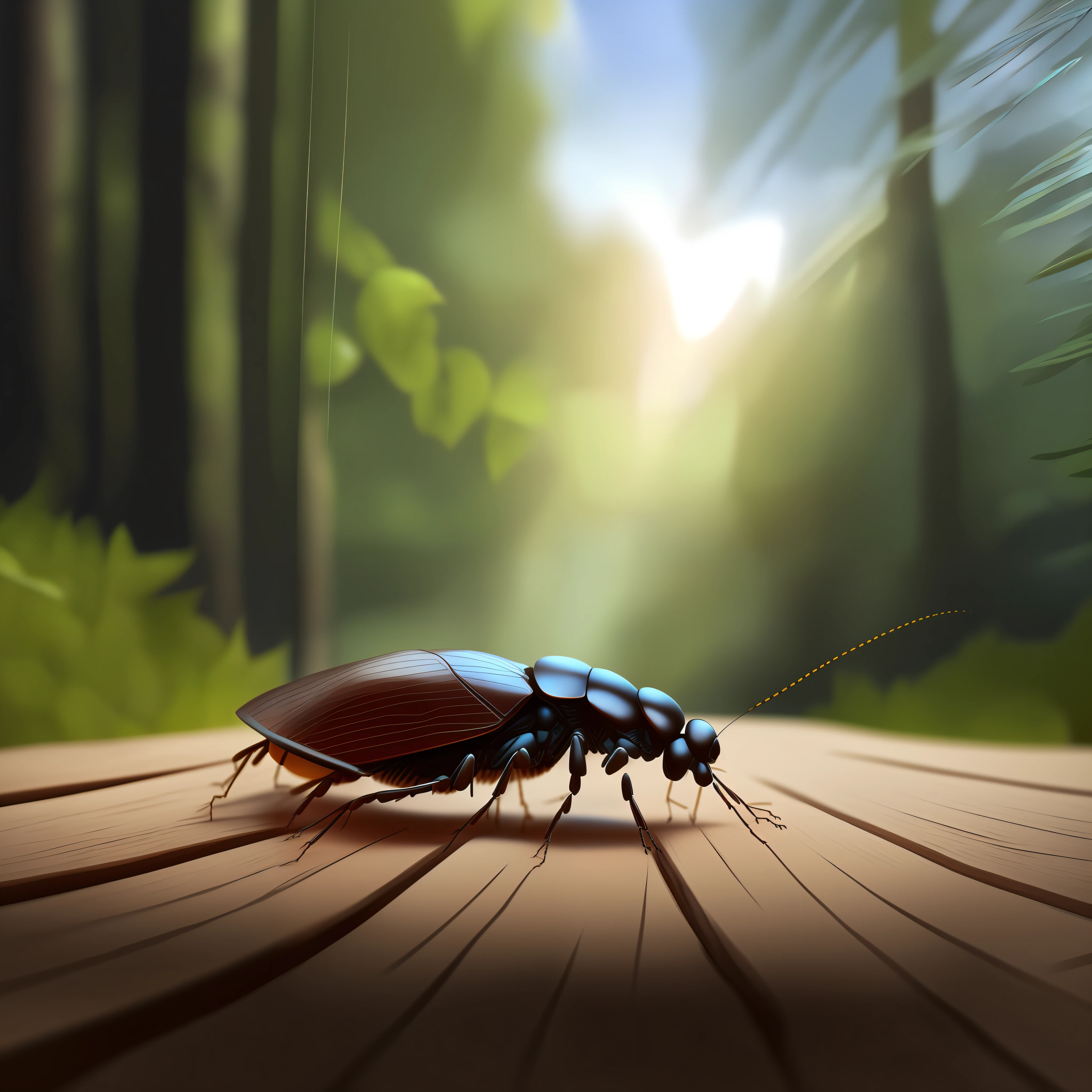 there is a bug that is sitting on a wooden table, photorealistic illustration, realistic illustration, an illustration, depicted as a 3 d render, ultra realistic illustration, illustration, ultra realistic 3d illustration, ultrarealistic illustration, insect, vector illustration, hyperrealistic illustration, by Zlatyu Boyadzhiev, rendered illustration, high detailed illustration, beetle-inspired