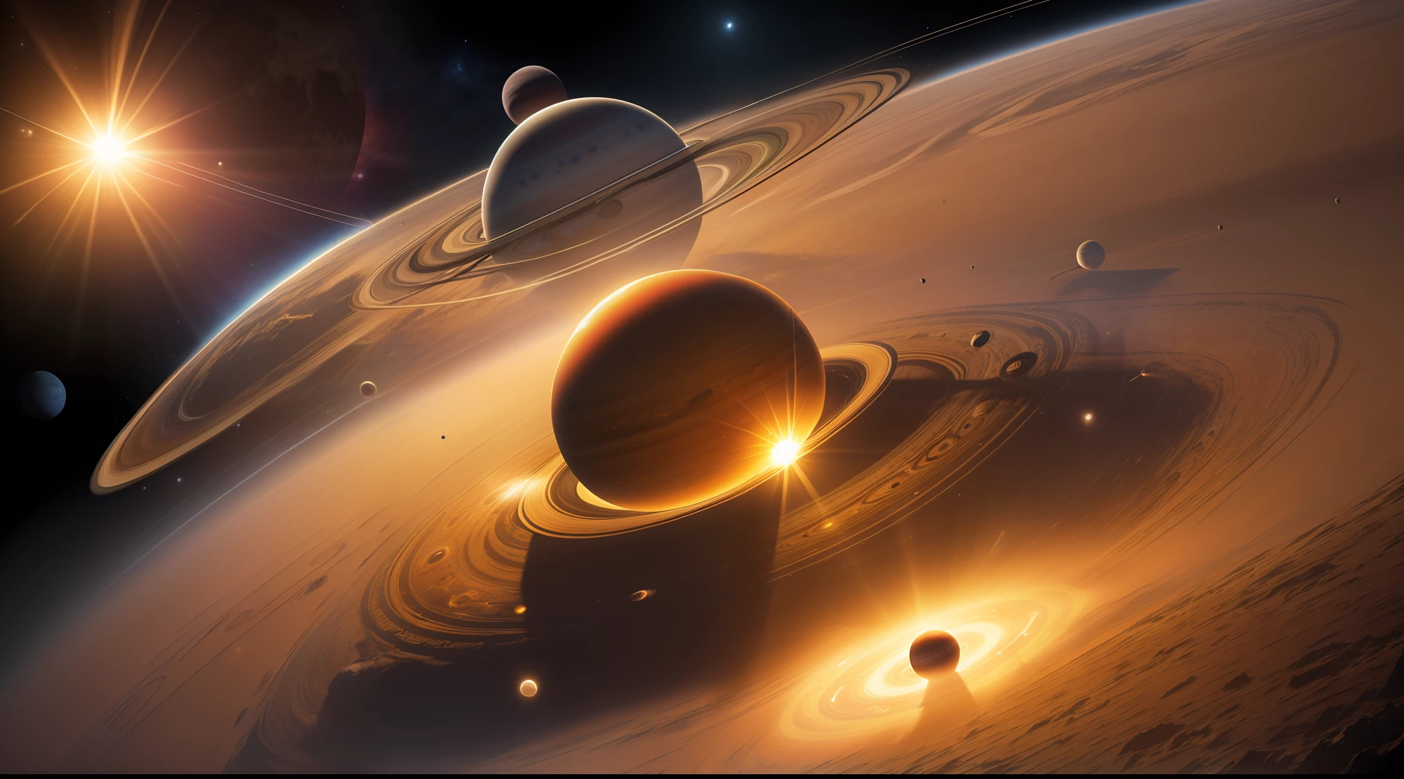 A composite image of our solar system, with the majestic Sun at the center and the planets in their orbits. This image provides a sense of scale and invites viewers to reflect on our place within the vast cosmic neighborhood we call home.