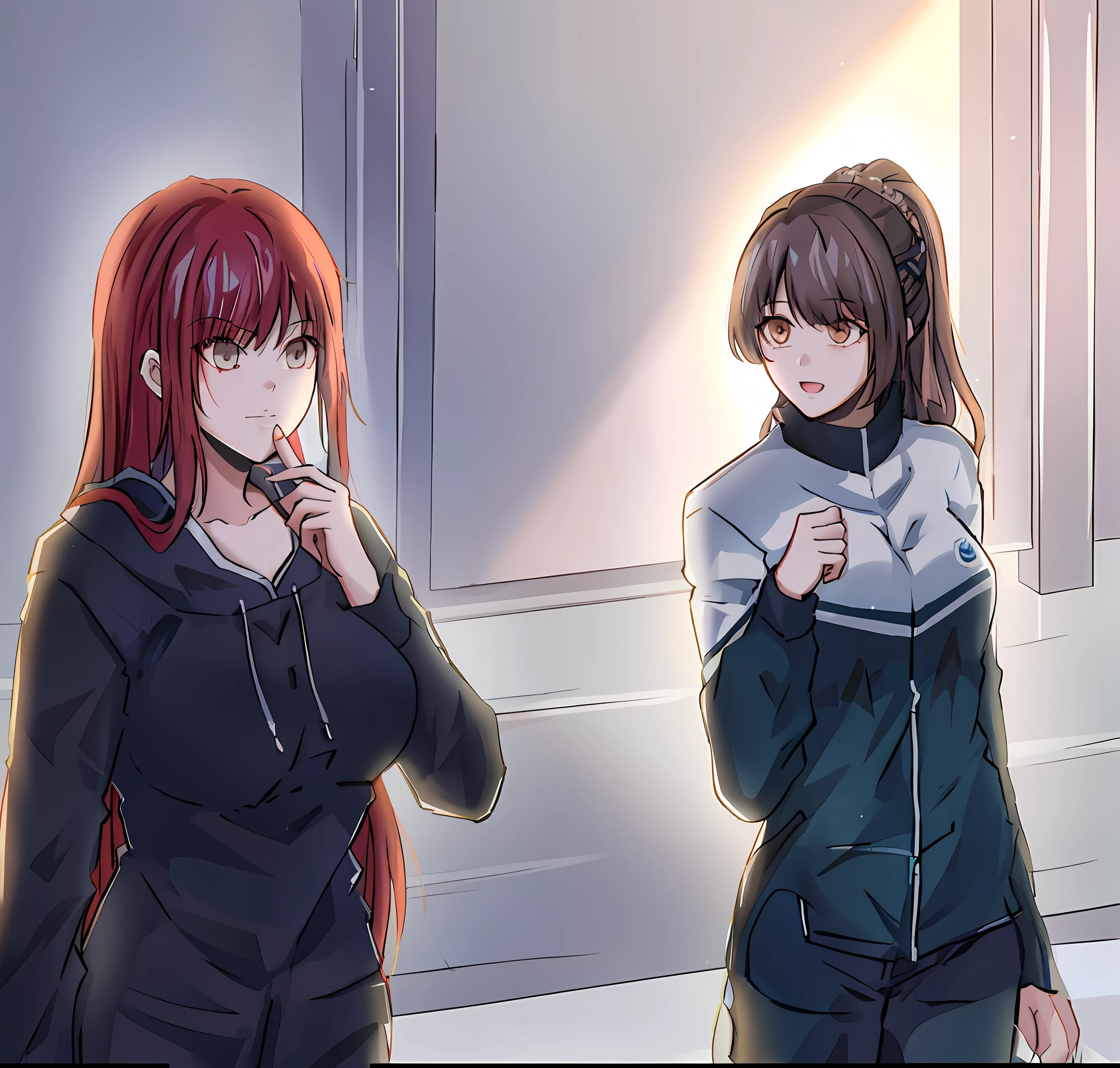 anime image of two women in a room with a window, girls frontline style, realistic anime artstyle, from girls frontline, ; visual novel, visual novel cg, visual novel, two beautiful anime girls, painted in anime painter studio, in anime style, in an anime style, girls frontline cg, made with anime painter studio, ecchi anime style, realistic artstyle