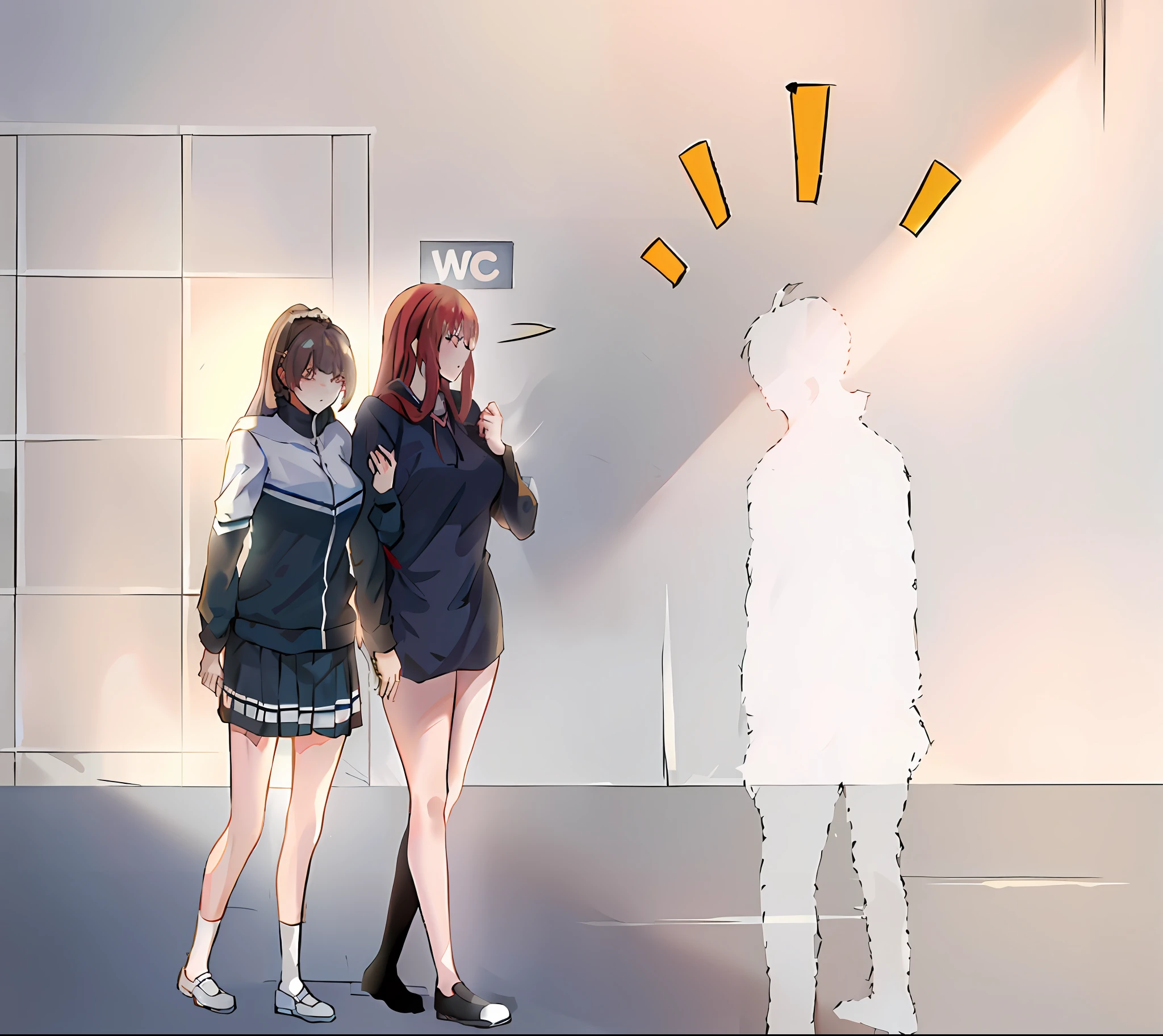 anime scene of two women standing in front of a wall, at pixiv, in an anime style, in anime style, ; visual novel, visual novel cg, girls frontline style, in an art gallery], popular on pixiv, tokyo anime scene, short person, painted in anime painter studio, va-11 hall-a, anime scene