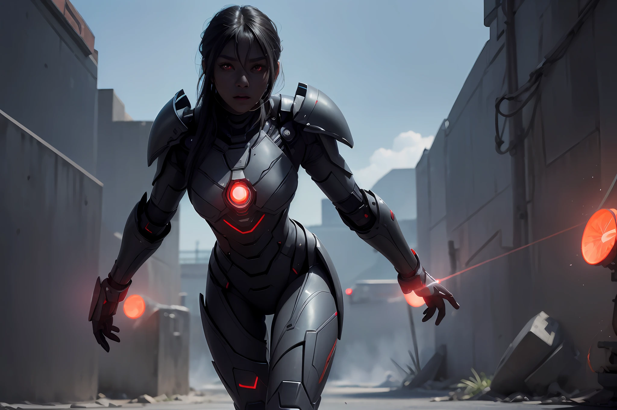 3girls, army of beautiful dark-skinned Chinese female aliens invading Earth, (red glowing eyes), (cybernetic armor), ((very sharp details)), ((((dark grey skin)))), ((perfect face)), ((perfect body)), ((full body shot)), (((correct anatomy))), hyper realistic, realistic face, realistic hair, ultra realistic, masterpiece, (8k, RAW photo, best quality, masterpiece:1.2), (realistic, photo-realistic:1.37), professional lighting, photon mapping, radiosity, physically-based rendering --v 6