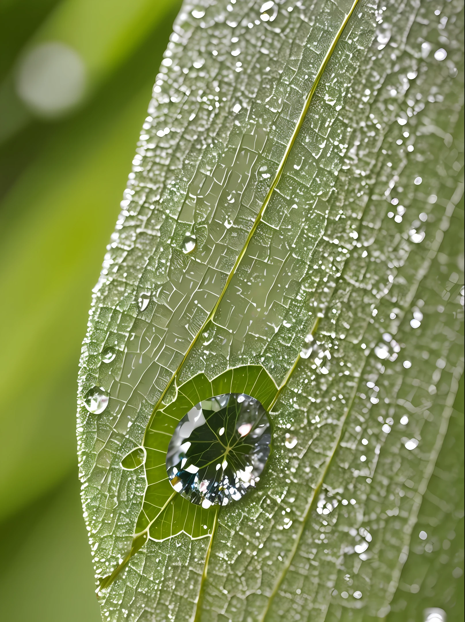 After, rain shower, find a scene, water, perhaps on a window or a leaf, stunning macro, droplets, refracts, simple, ultra realistic, hyper detailed
