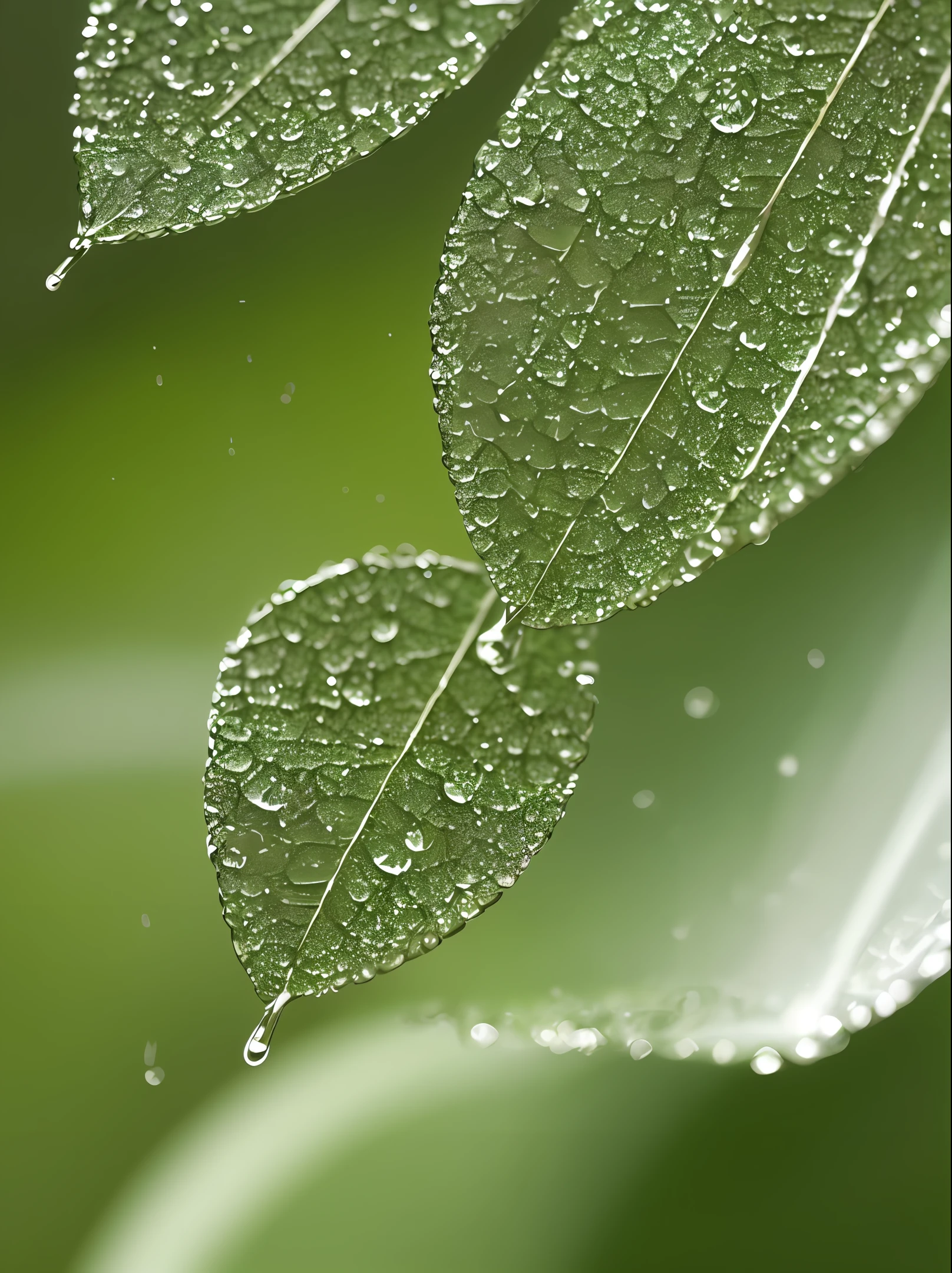 After, rain shower, find a scene, water, perhaps on a window or a leaf, stunning macro, droplets, refracts, simple, ultra realistic, hyper detailed