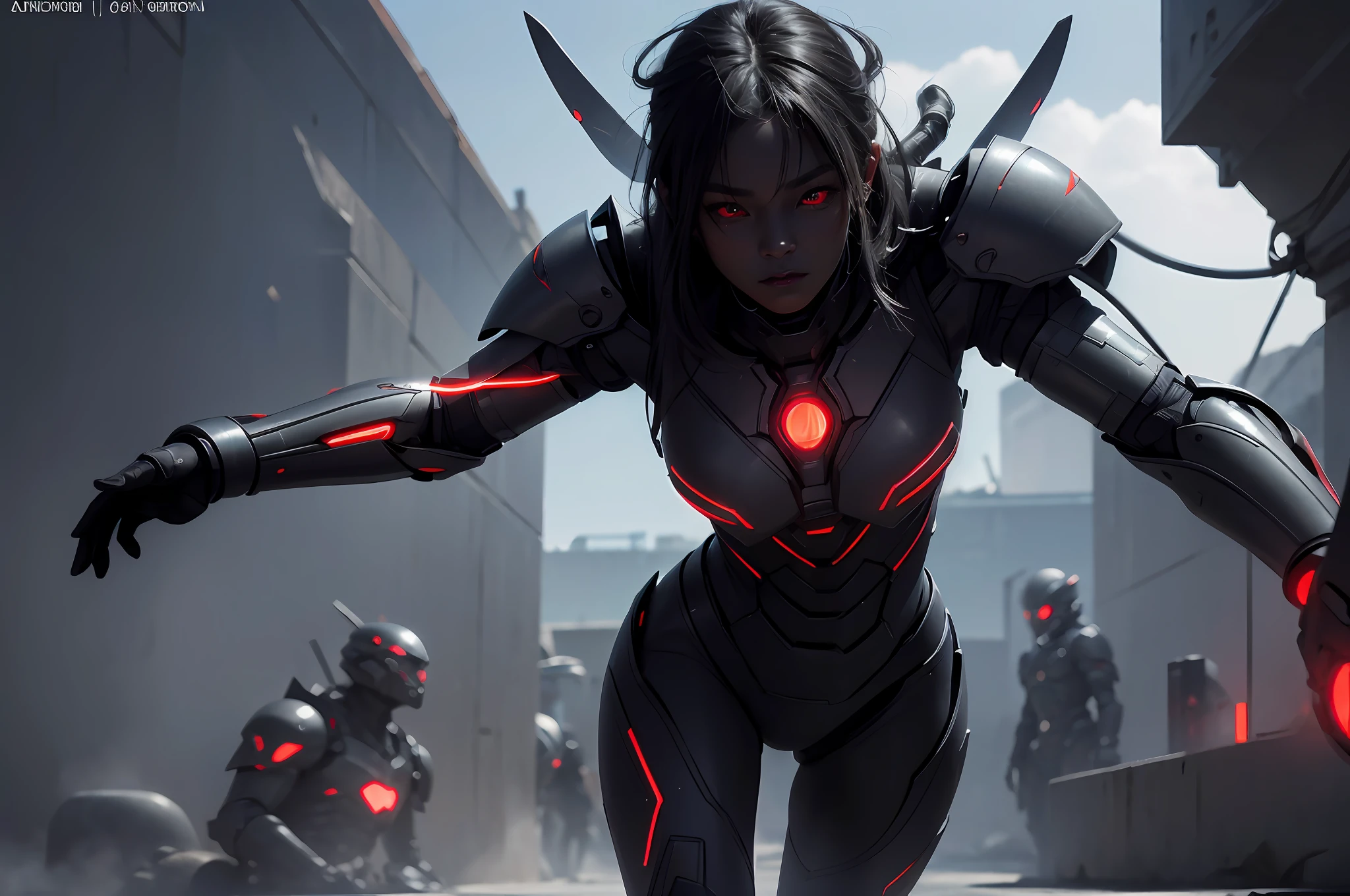 3girls, army of beautiful dark-skinned Chinese female aliens invading Earth, (red glowing eyes), (cybernetic armor), ((very sharp details)), ((((dark grey skin)))), ((perfect face)), ((perfect body)), ((full body shot)), (((correct anatomy))), hyper realistic, realistic face, realistic hair, ultra realistic, masterpiece, (8k, RAW photo, best quality, masterpiece:1.2), (realistic, photo-realistic:1.37), professional lighting, photon mapping, radiosity, physically-based rendering --v 6