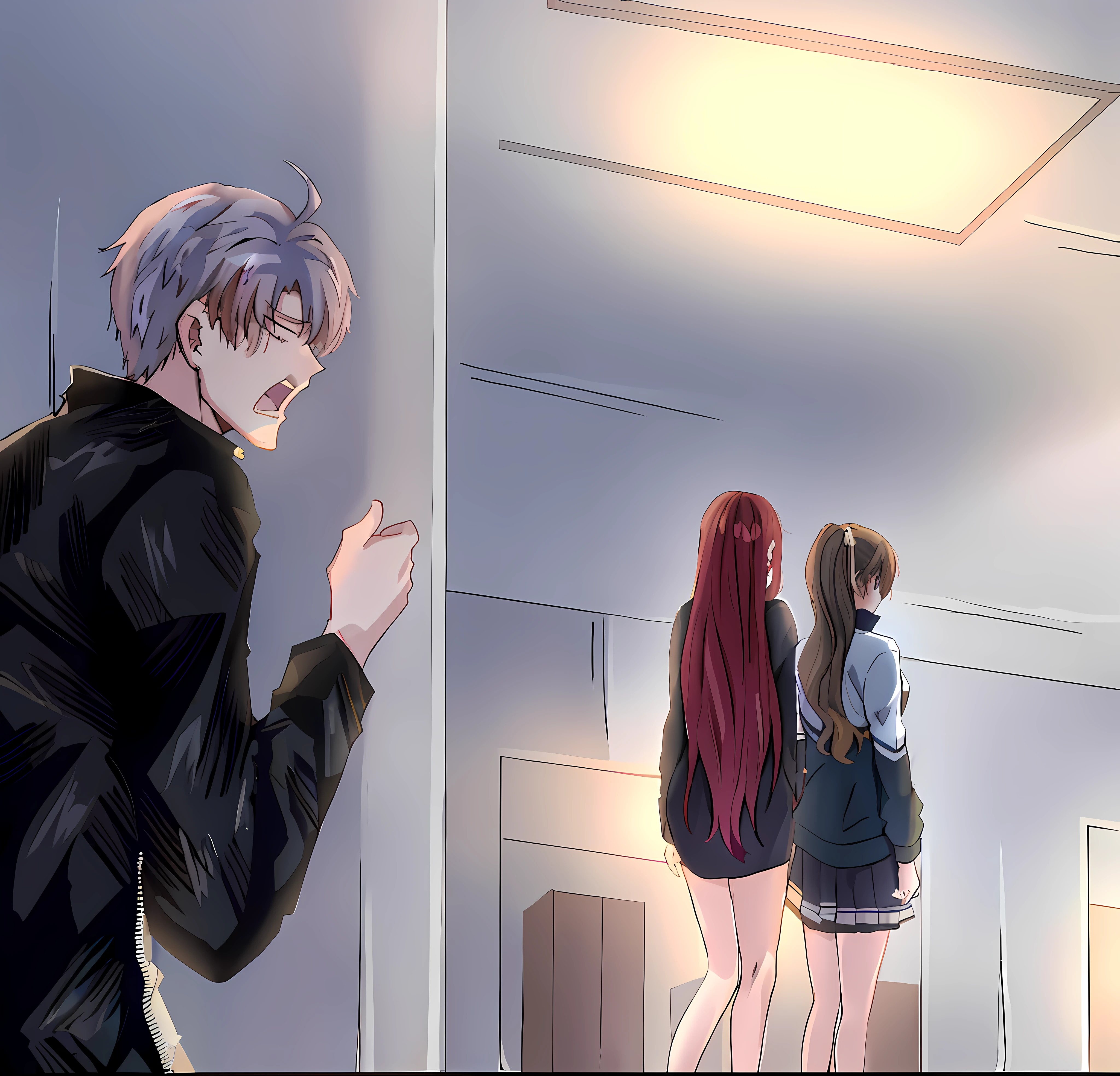 anime scene of a man and woman standing in a room, ; visual novel, visual novel cg, official fanart, visual novel, high quality fanart, shoujo romance, from girls frontline, anime scene, highschool background, cute scene, painted in anime painter studio, sankakucomplex anime image, visual novel key visual, made with anime painter studio, cel shaded anime