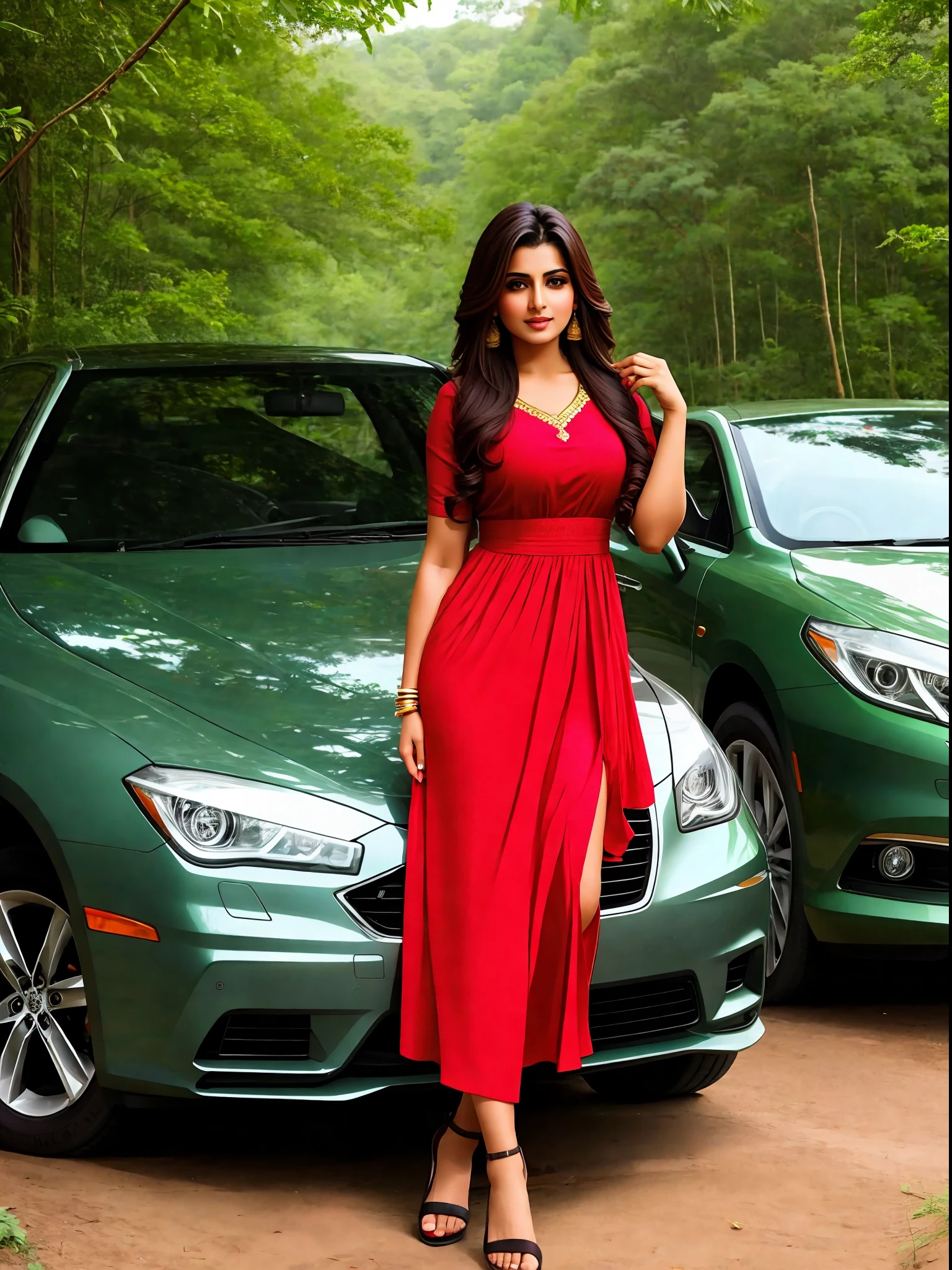 Hot bhabhi ji, sexy look, drive a car, in forest