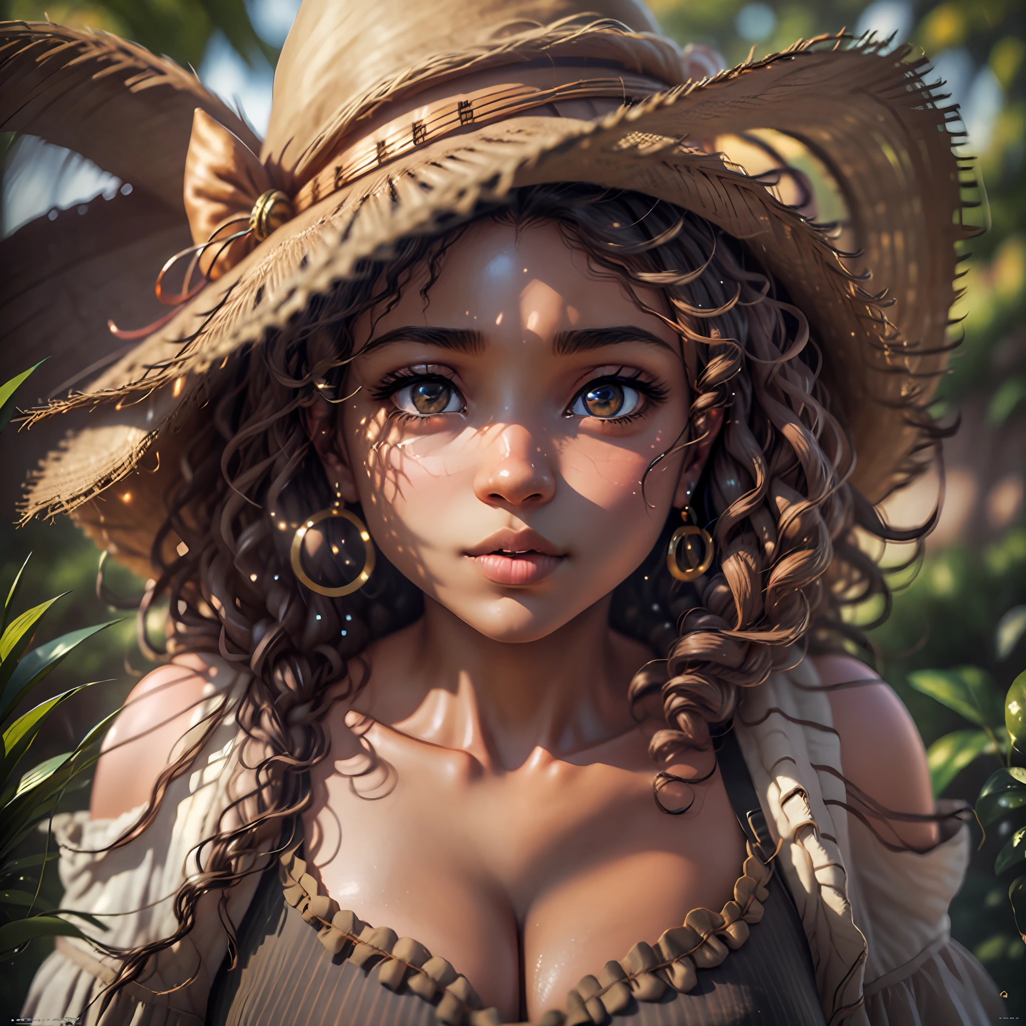 Super Big, Face Close, (hazel eyes), African-Latin style, curly hair, closed mouth, delicate big cheeks, Surrealism, 8k, super detail, masterpiece, best quality, (extremely detailed CG unity 8k wallpaper), (best quality), (best illustration), (best shadow), absurdres, realistic lighting, (Abyss), beautiful detailed glow, detailed face