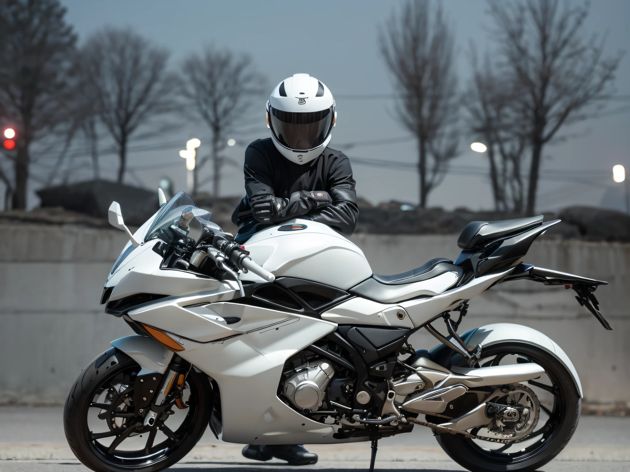 arafed man in a helmet sitting on a motorcycle on a road, glossy white armor, sitting on cyberpunk motorbike, sitting on a motorcycle, riding a motorcycle, riding a futuristic motorcycle, color picture, sleek bright white armor, matt white ice color armor, front side full, cr3, captured on iphone, taken with sony alpha 9, motorcycle