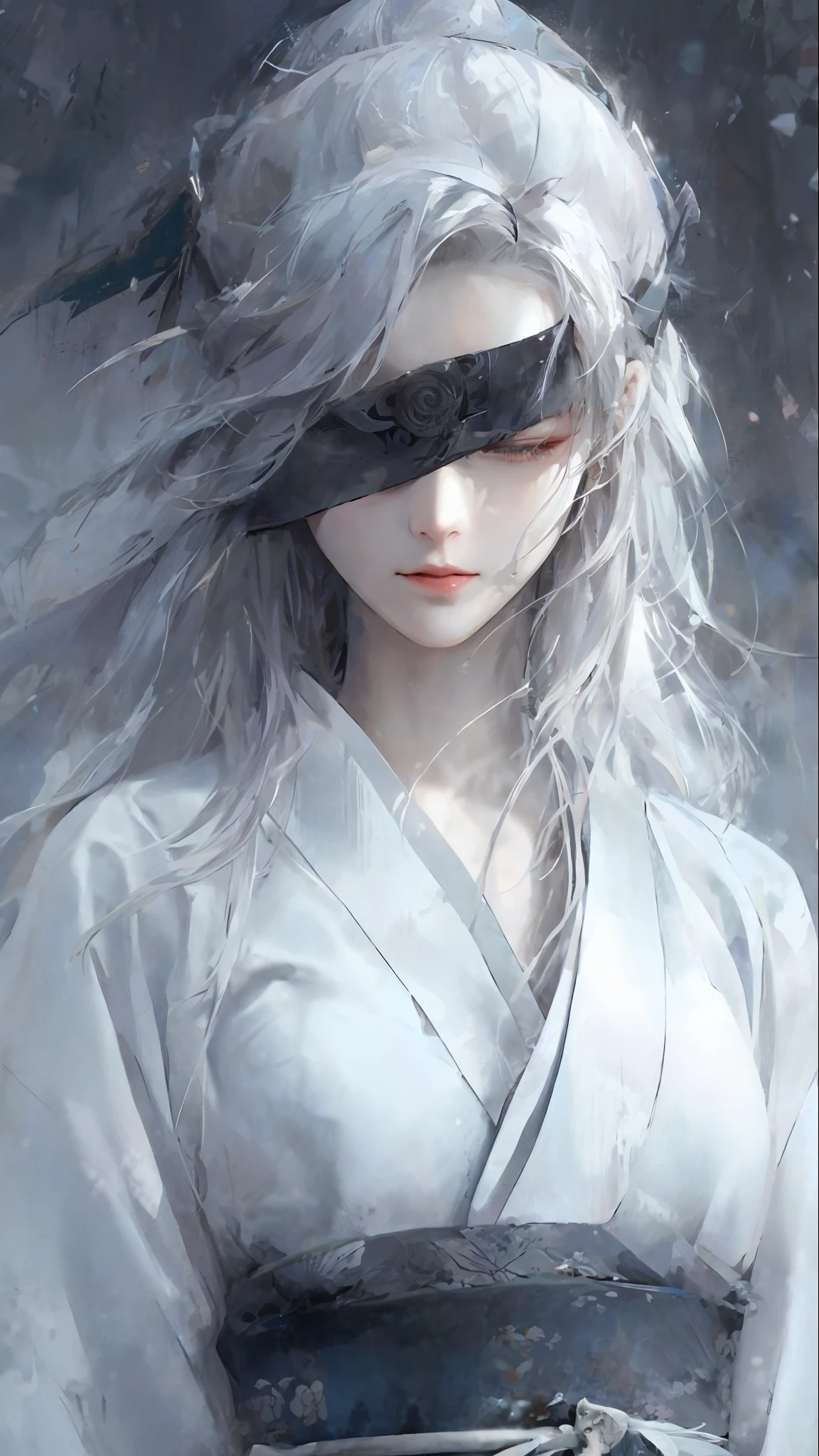 a close up of a woman with white hair and a white mask, beautiful character painting, guweiz, artwork in the style of guweiz, white haired deity, by Yang J, epic exquisite character art, stunning character art, by Fan Qi, by Wuzhun Shifan, guweiz on pixiv artstation