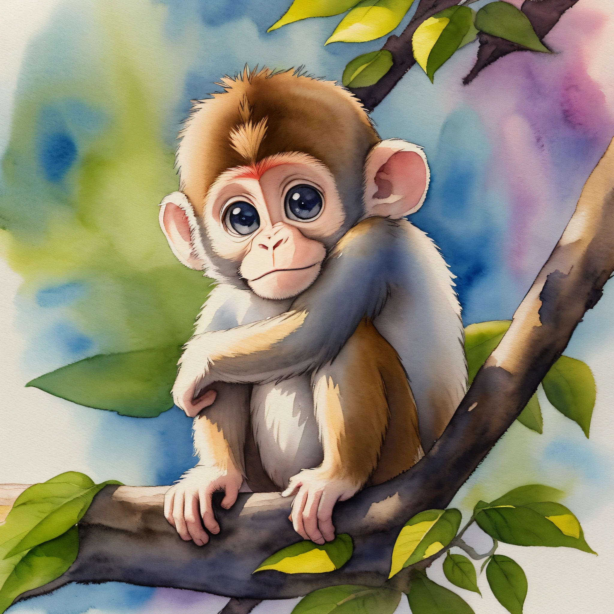 small cute monkey watercolor --auto --s2