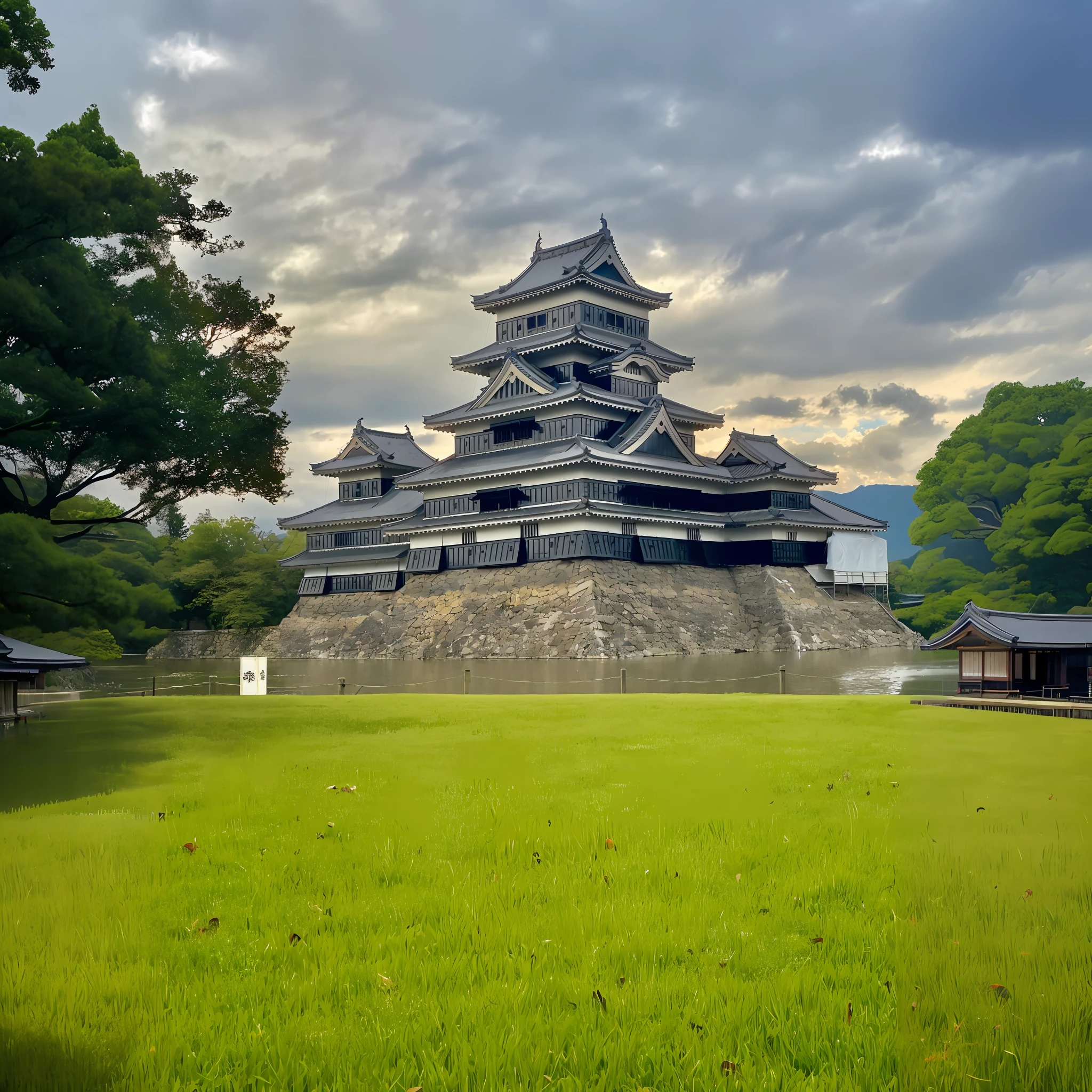 there is a large building that is sitting on a hill, ancient japanese architecture, japanese temples, an immense floating castle, countryside in japan, japanese temple, historical setting, inspired by Kōshirō Onchi, great masterpiece, !!beautiful!!, flooded ancient tower, feudal japanese setting, japanese countryside, aomori japan, edo japan, japanese town