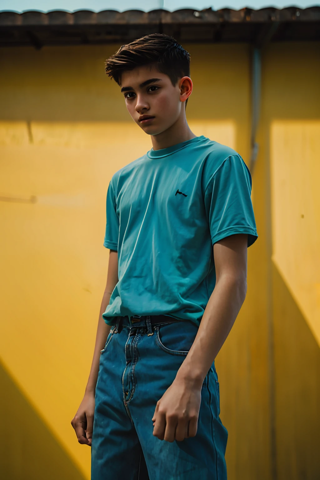 film photography portrait of a age guy, hyperrealistic, overcast lighting, shot on kodak portra 200, film grain, nostalgic mood