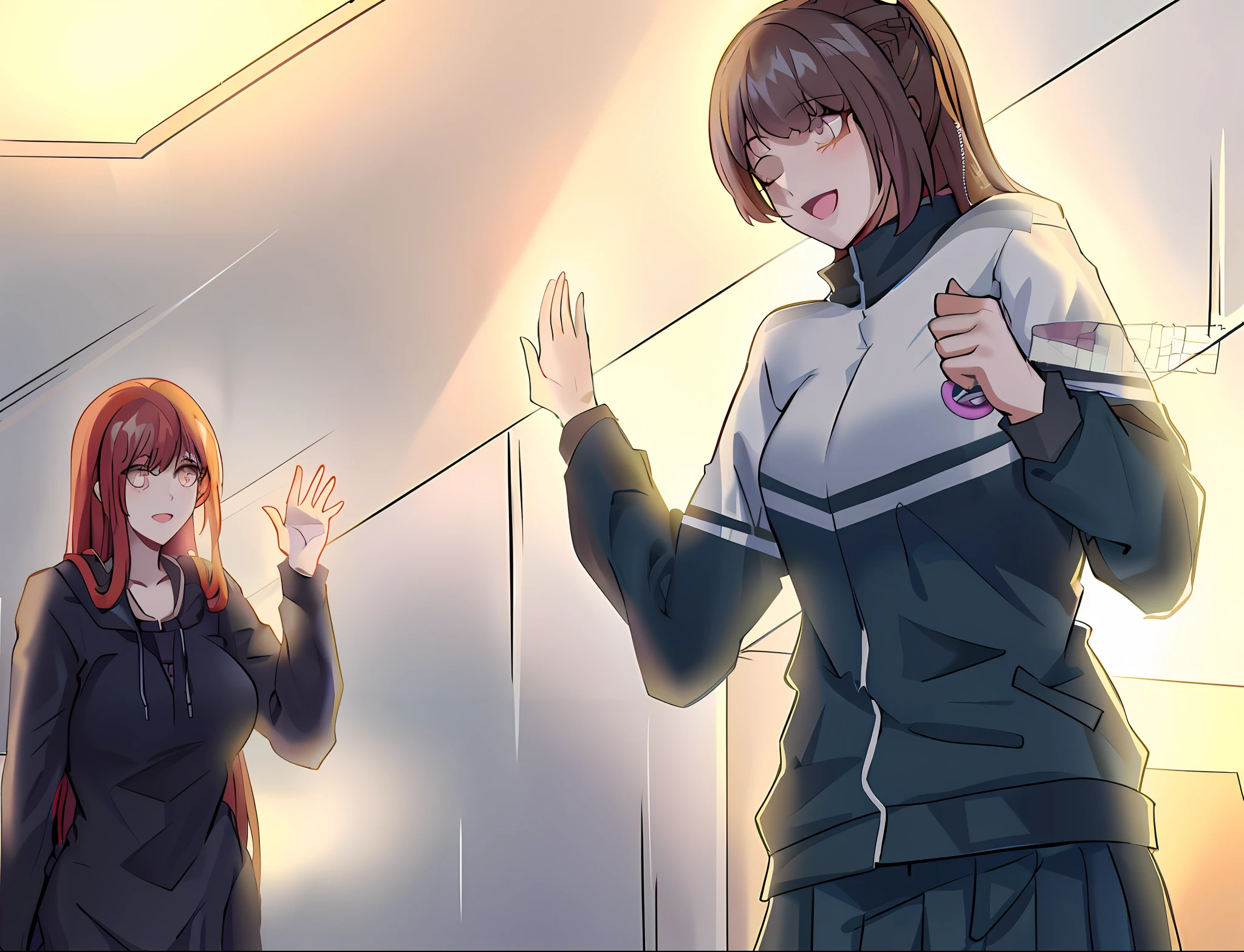 anime image of a woman in a school uniform and a man in a suit, girls frontline style, from girls frontline, akane owari danganronpa, in an anime style, ecchi anime style, digital art from danganronpa, in anime style, wikihow, marin kitagawa fanart, in the art style of 8 0 s anime