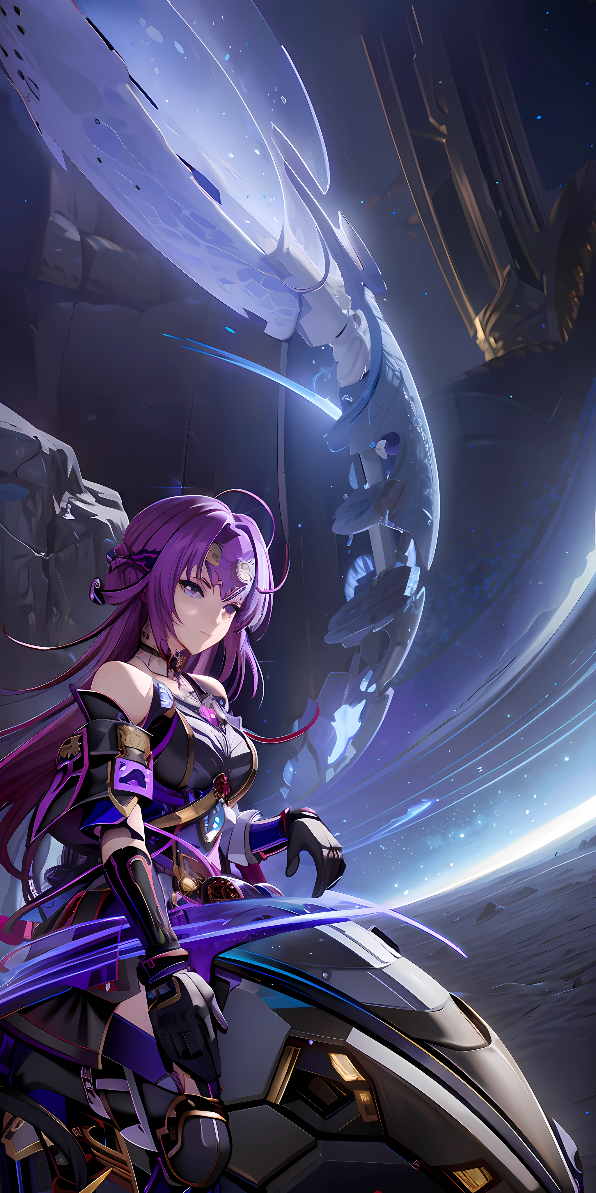 anime girl with purple hair and purple hair holding a sword, cushart krenz key art feminine, shadowverse style, ayaka genshin impact, detailed key anime art, epic light novel art cover, high detailed official artwork, ayaka game genshin impact, best anime 4k konachan wallpaper, portrait knights of zodiac girl