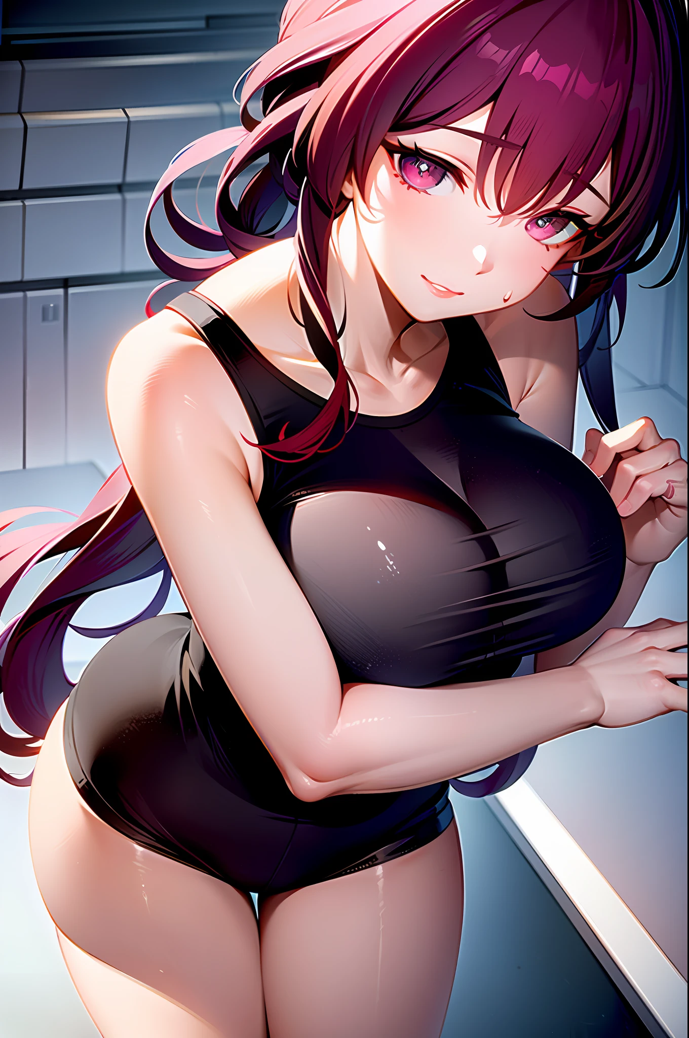 good hand, 4k, 1girl, ) a RAW portrait of a girl working out in the gym), perspiring, sweating, high resolution, masterpiece, best quality, head: 1.3, (Korean K-pop idol), chunli, twin tails, extremely cute and finely detailed skin, sharp focus, (cinematic lighting), collarbone, soft lighting, dynamic angle, [:(detailed face: 1.2): 0.2], thigh space, slim body, ((medium breasts)), full body, ((gym attire)), (gym shorts), tank top, gym background, gym equipment, (anime, official_art: 1.1), (anime screenshot: 1.1), (1girl, solo focus: 1.2), (fisheye: 0.9), ray tracing: 0.5, depth of field: 1.0, bokeh: 0.6, god rays: 1.0, vivid colors: 0.8, Cinematic hard lighting: 0.7, Realistic shadows: 1.2,