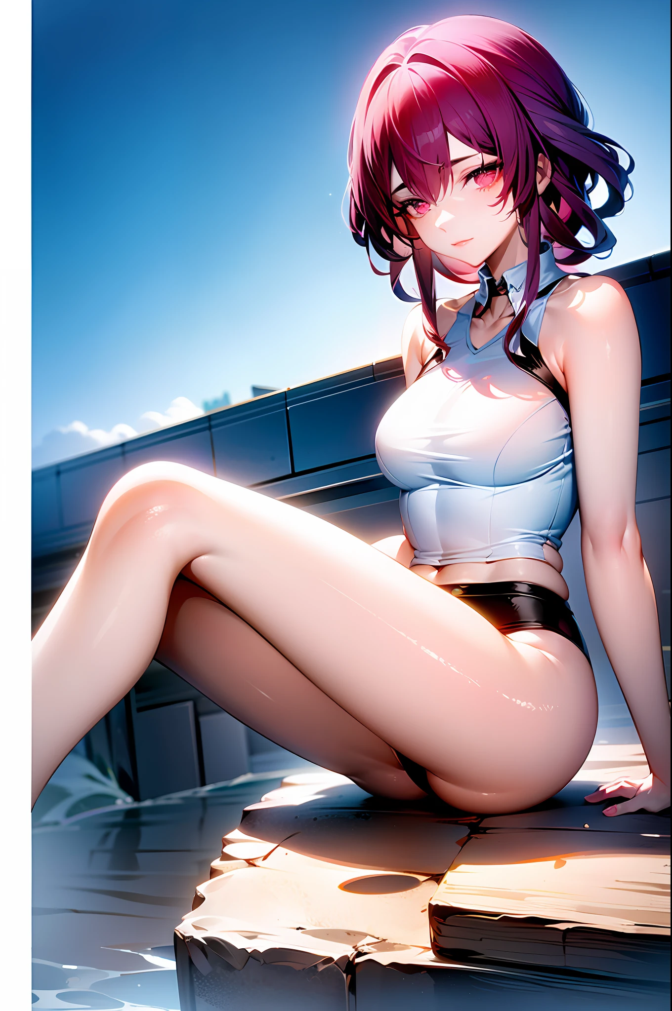 , posing for a photo (wearing volley uniform: 1.3), red uniform, skillful hands, 4K, high resolution, masterpiece, top quality, head: 1.3, (((Hasselblad photo)), fine skin, sharp focus, collarbone, soft lighting, [:( detailed face: 1.2):0.2], (in the volleyball field))), outside, delicate body, small hips, thin waist , Top quality, Nasal nose, slender, thigh gap, petite figure, (thighs: 0.1), thin waist, thin lips, (shoulder width: 0.07), beautiful face, (waist: 0.07), (neck: 0.001), (greater trochanter: 0.09), (anterior iliac spine: 0.008), (torso length: 4)