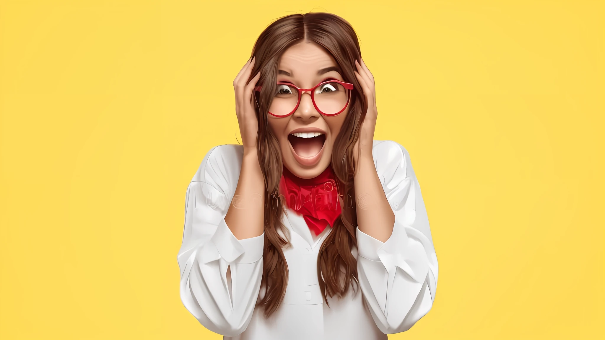 an illustration of a woman freaked out with happiness at having too much money in her possession, with dollar bills falling from the sky forming mounds of money, in the style of Romero Britto, vibrant and contrasting colors, radiant facial expression, bright lighting and cheerful atmosphere --auto --s2
