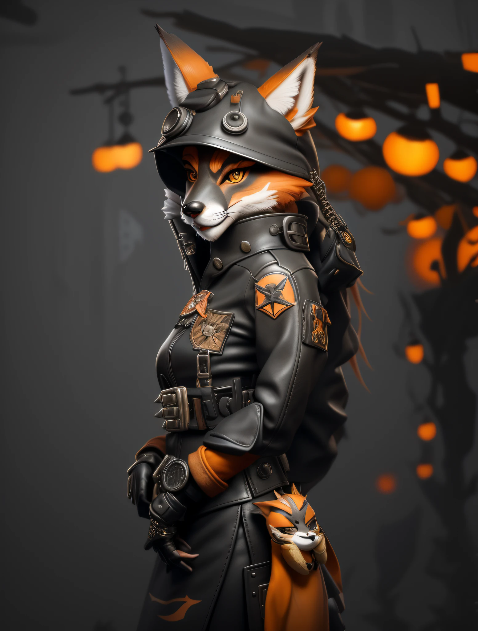 painting of a woman in a leather jacket with a fox mask, foxgirl, an anthropomorphic cyberpunk fox, digital fox, female fox, nobushi fox, digital painting style, digital art image, furry digital art, girl with fox ears, anthropomorphic fox, high quality digital art