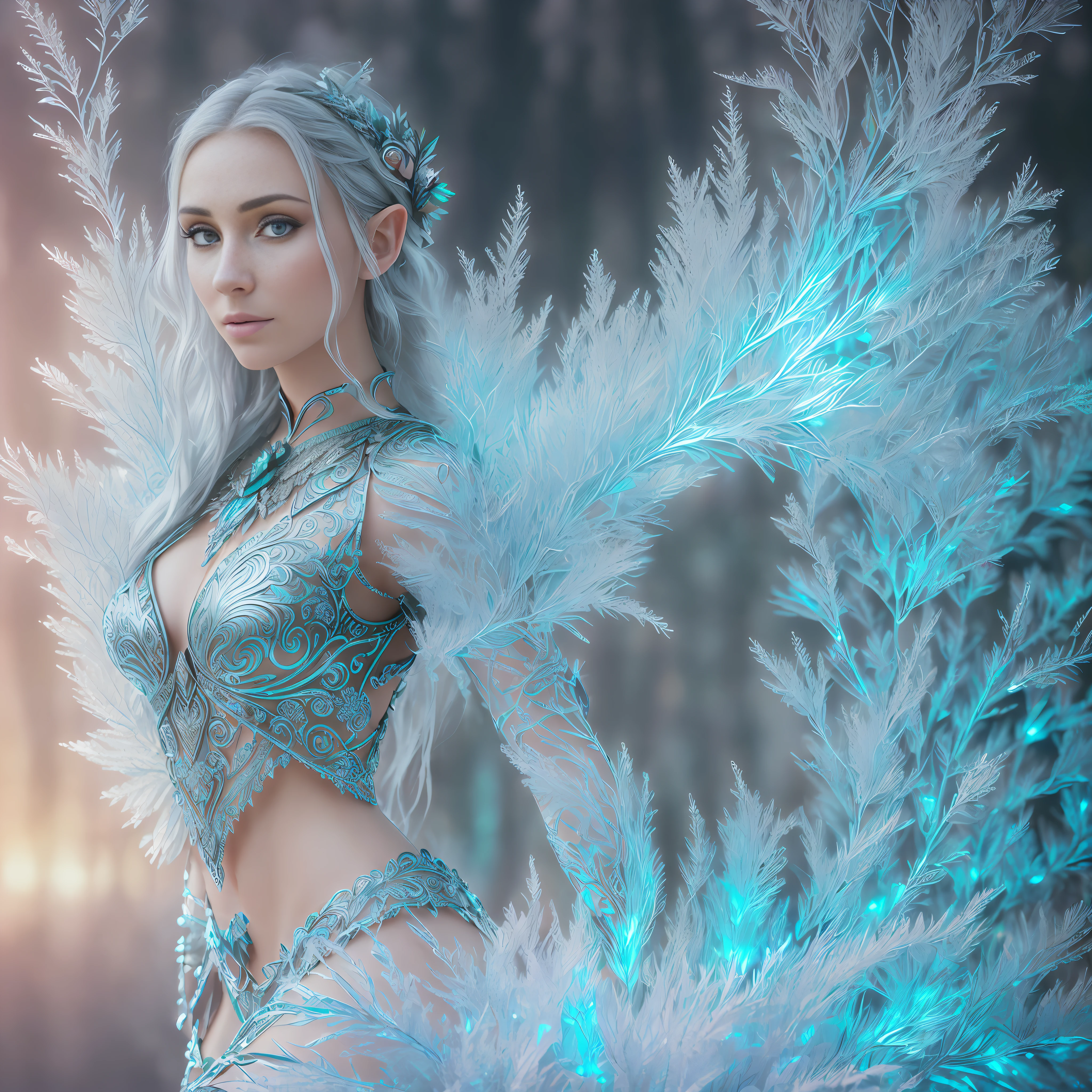 stunningly beautiful (25 year old nordic woman:1.2), elf queen, magical, enchanting, (fantasy-style intricately designed colorful body adornment jewelry covering and wrapping around body:1.2), (Style-ice and fire :1.1), blue tinted eyes, walking forward in a forest made out of ice and frost, lake of fire, super hyper realistic, ultra hyper-realism, real life digital photo, stunningly beautiful, ultra high definition, ultra hires, 8k quality, stunning details, , large breasts, cinematic, RAW candid cinema, studio, 16mm, ((color graded portra 400 film)) ((remarkable color)), (ultra realistic), textured skin, remarkable detailed pupils, ((realistic dull skin noise)), ((visible skin detail)), ((skin fuzz)), (dry skin), shot with cinematic camera, unreal engine, octane render, bokeh, vray, houdini render, quixel megascans, arnold render, 8k uhd, raytracing, cgi, lumen reflections, cgsociety, ultra realistic, 100mm, film photography, dslr, cinema4d, studio quality, forest made of ice, trees made of ice, shrubs made of fire, water made of lava