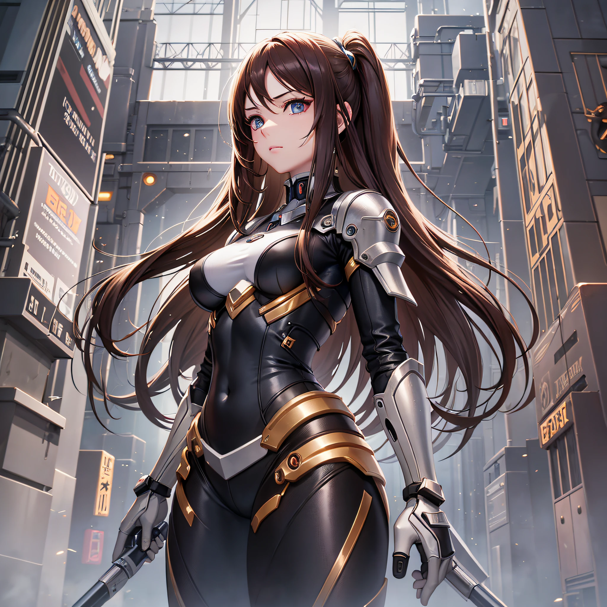 Mechanical Girl Fine Grand, Tense Best Quality Ultra High Resolution Long Brown Hair Sense of Power Cinematic Lighting --auto --s2