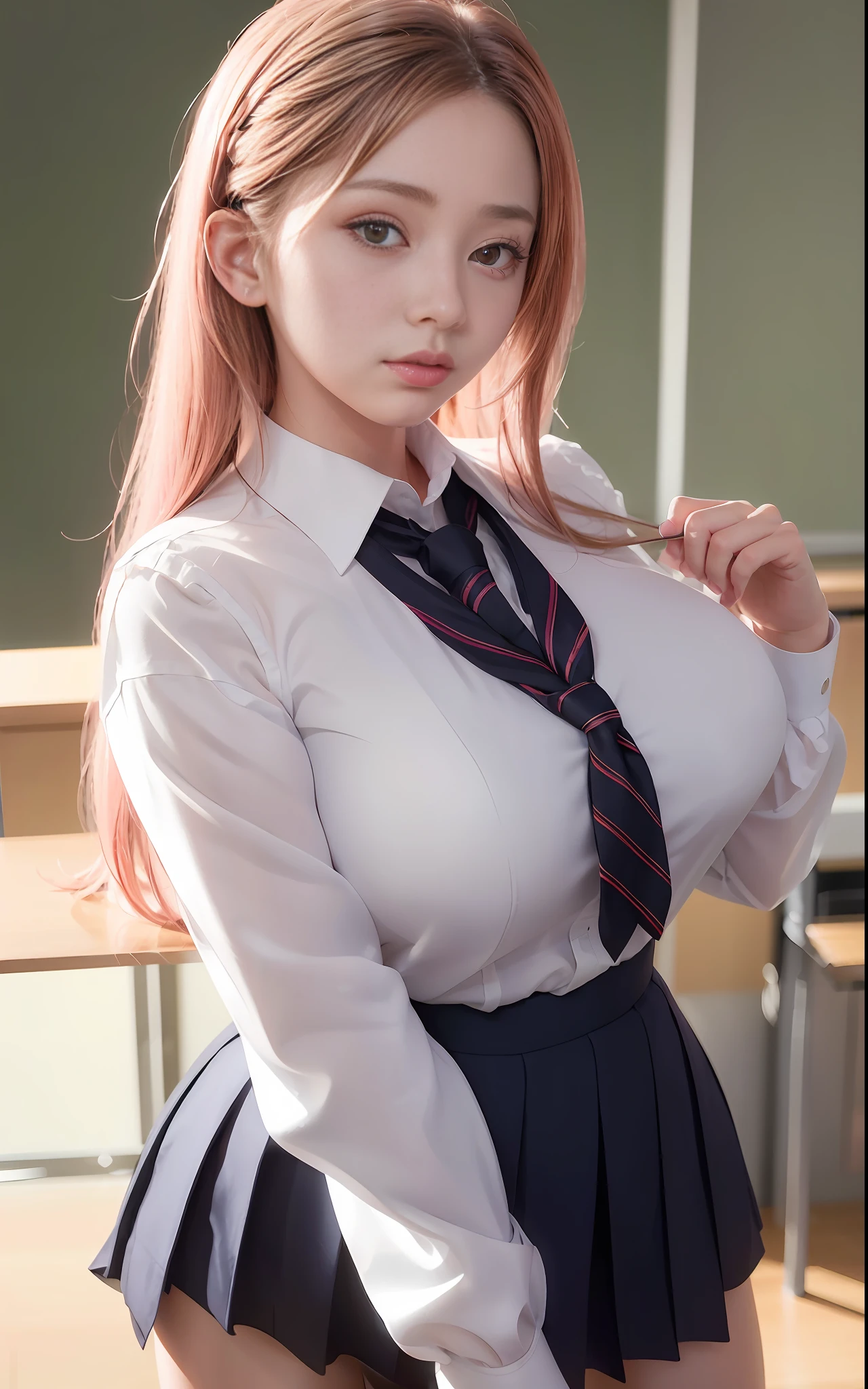 arafed woman in a school uniform posing for a picture, hyperrealistic schoolgirl, a hyperrealistic schoolgirl, realistic schoolgirl, japanese school uniform, beautiful anime high school girl, japanese girl school uniform, pretty girl in real life, anime girl cosplay, wearing japanese school uniform, cute schoolgirl, seductive beauty girl, jk uniform, girl wearing uniform, masterpiece, superdeformed, full body: 1.2, ultra high res, RAW photo, masterpiece, ultra detailed, 8k, full detailed hair, highres, best quality, ultra high res, ultra detailed face and eyes, (photorealistic:1.4), looking at viewer, smiling, cute, (ray tracing:1.4), (long legs:1.4), Best quality , masterpiece, large hip, Fully facial detailed, beautiful, ((very detailed of hair )) , ((( ))), thin lips, big eyes, highres, seducing, blue eyes , slim waist, 8k, 16k, highres, Yua Mikami,
karol bak uhd, inspired by hajime sorayama,