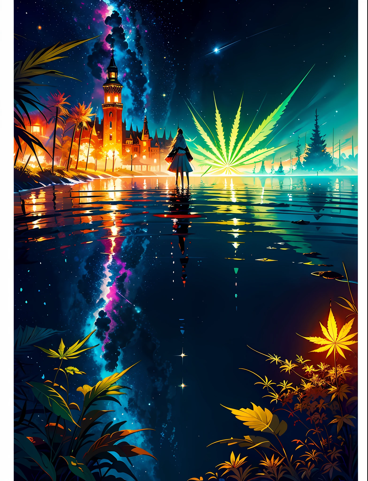 Close up ((( train )))Hemp, leaf, ?????????, ????????, ((illustration)), colorful, wallpaper, energy, unknown horror, secret, magical environment, magical environment, magic wand, books, pages flying in the sky, omniscience, prediction of the future, understanding the past, frost magic, warlock, magic circle, pentagram, spells, chant magic, close-up stylish, fashionable, perfect, elegant tenderness, trendy artstation, Romance, Passion, Cool, Lovers,  Lovers, Touch, Weasel from a galaxy of stars underwater, Hyperdetailed, Retrofuturistic, Abstract art, Art by Leonid Afremov, Kandinsky, Psychedelic --v 6