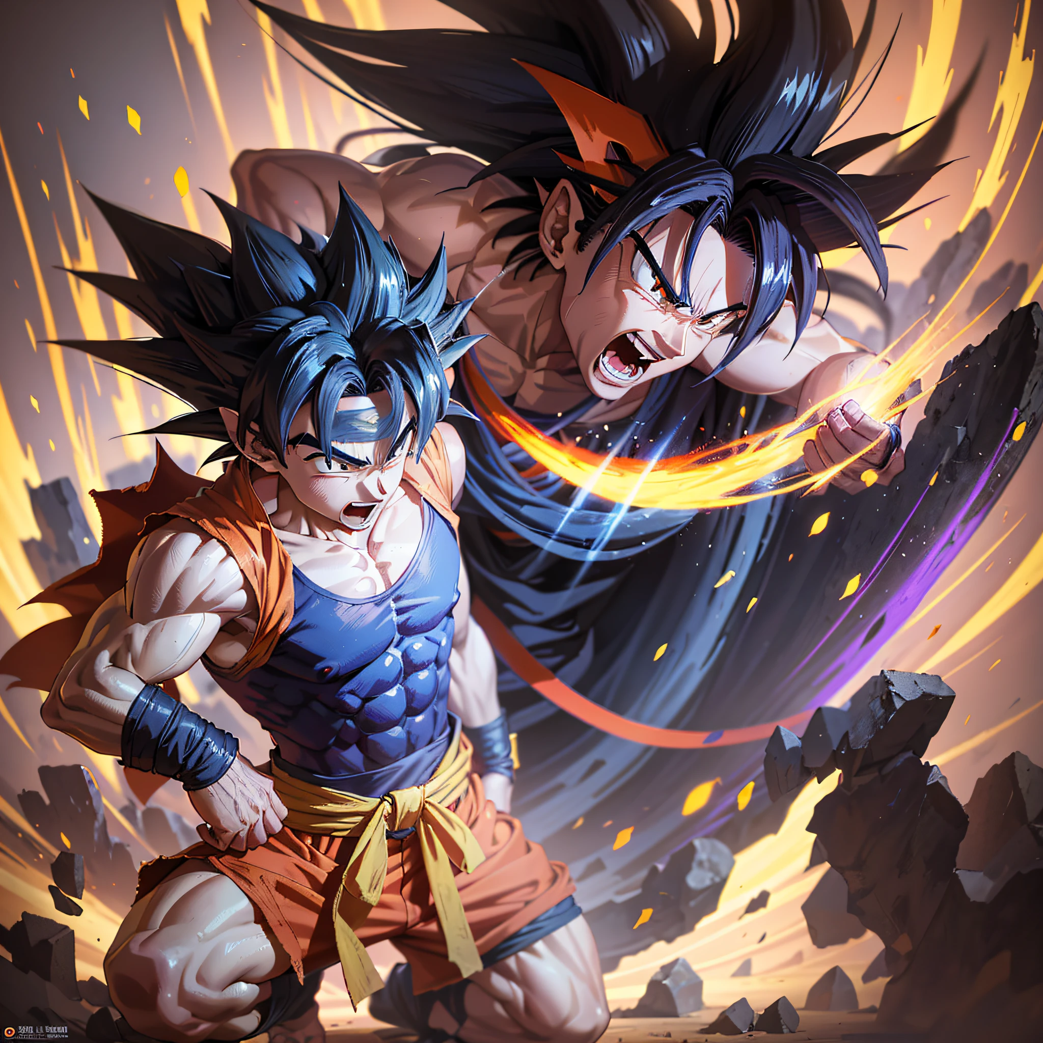 dragon ball goku and gohan fighting in a battle, dragon ball artstyle, artgerm and genzoman, advanced digital anime art ”, fan art, badass anime 8 k, anime epic artwork, full art, high detailed official artwork, goku fighting jesus, hq artwork, 2. 5 d cgi anime fantasy artwork, detailed fanart, official art, by Victor Wang