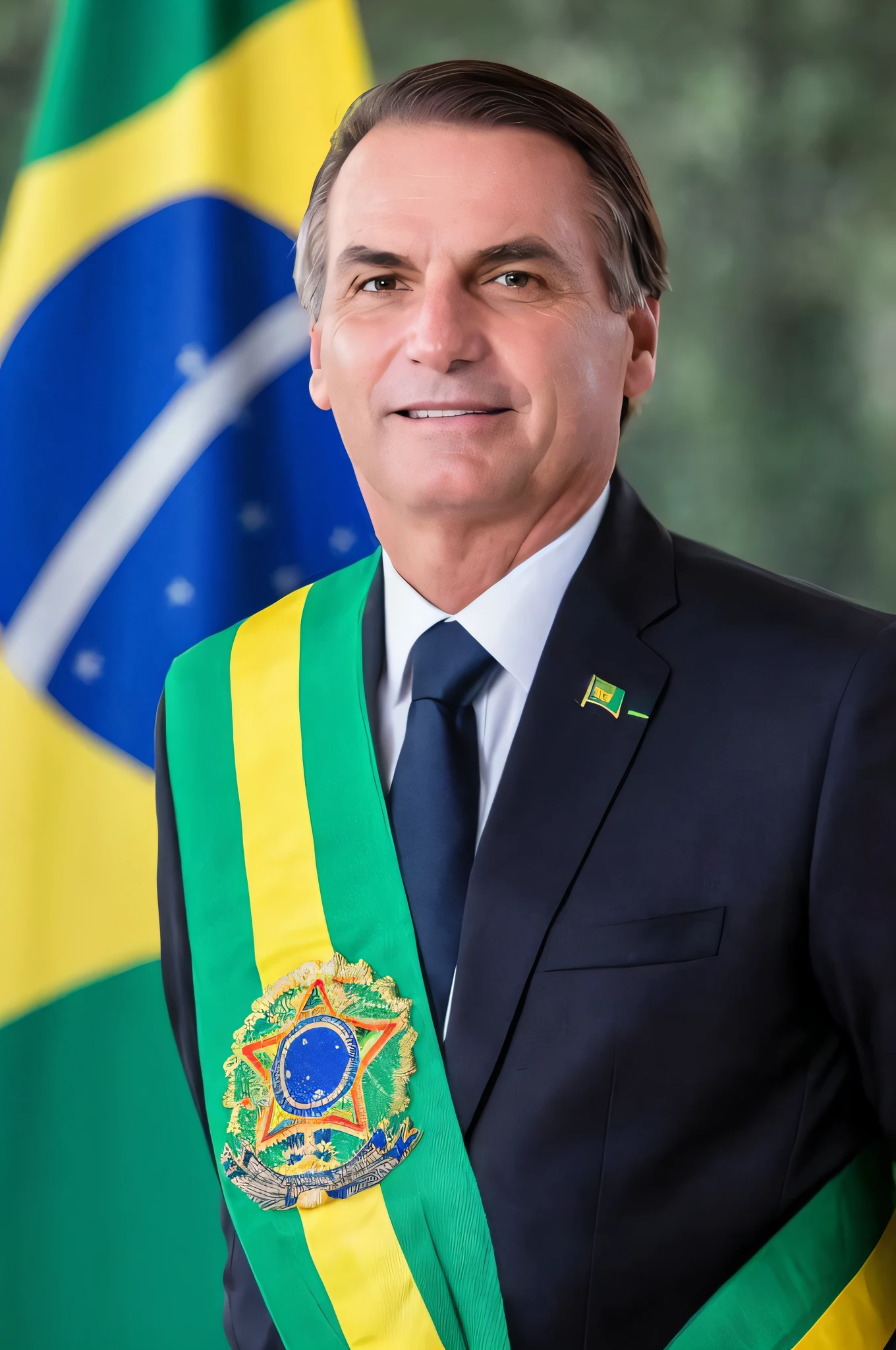 arafed man in a suit and tie standing in front of a flag, president of brazil, jair bolsonaro, bolsonaro, by Felipe Seade, brasil, by Fernando Gerassi, brazil, brazilian flag, sao paulo, in sao paulo, inspired by Antônio Parreiras, david rios ferreira, by Willian Murai --auto --s2