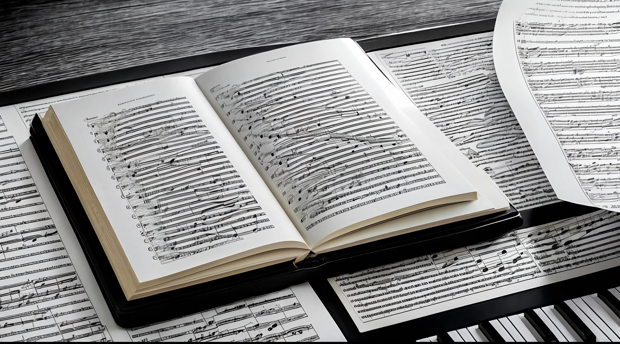 (best quality) ( detailed description) create black and white composers of classical music wrote their masterpieces