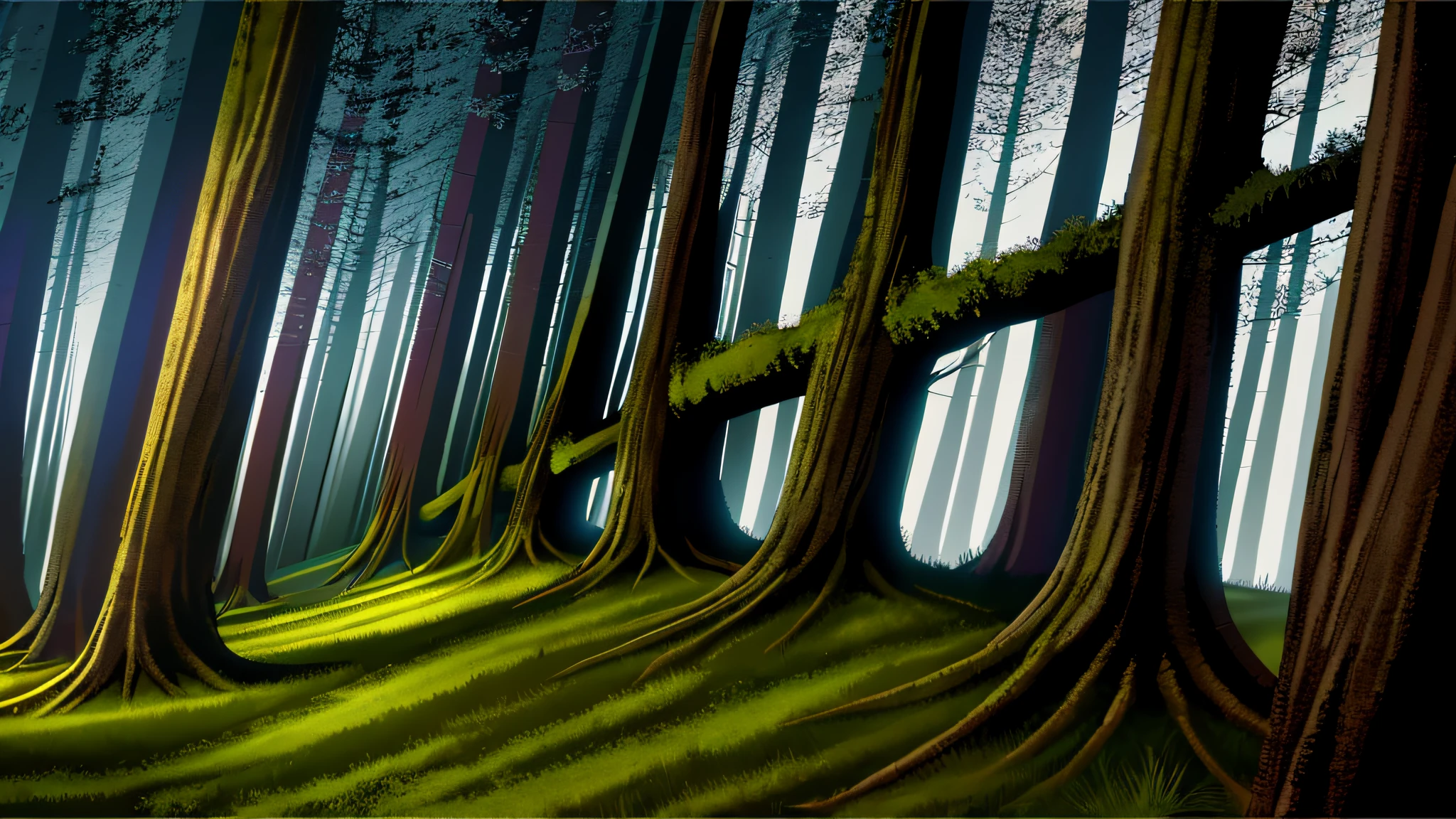 Evening, late night, forest, trees