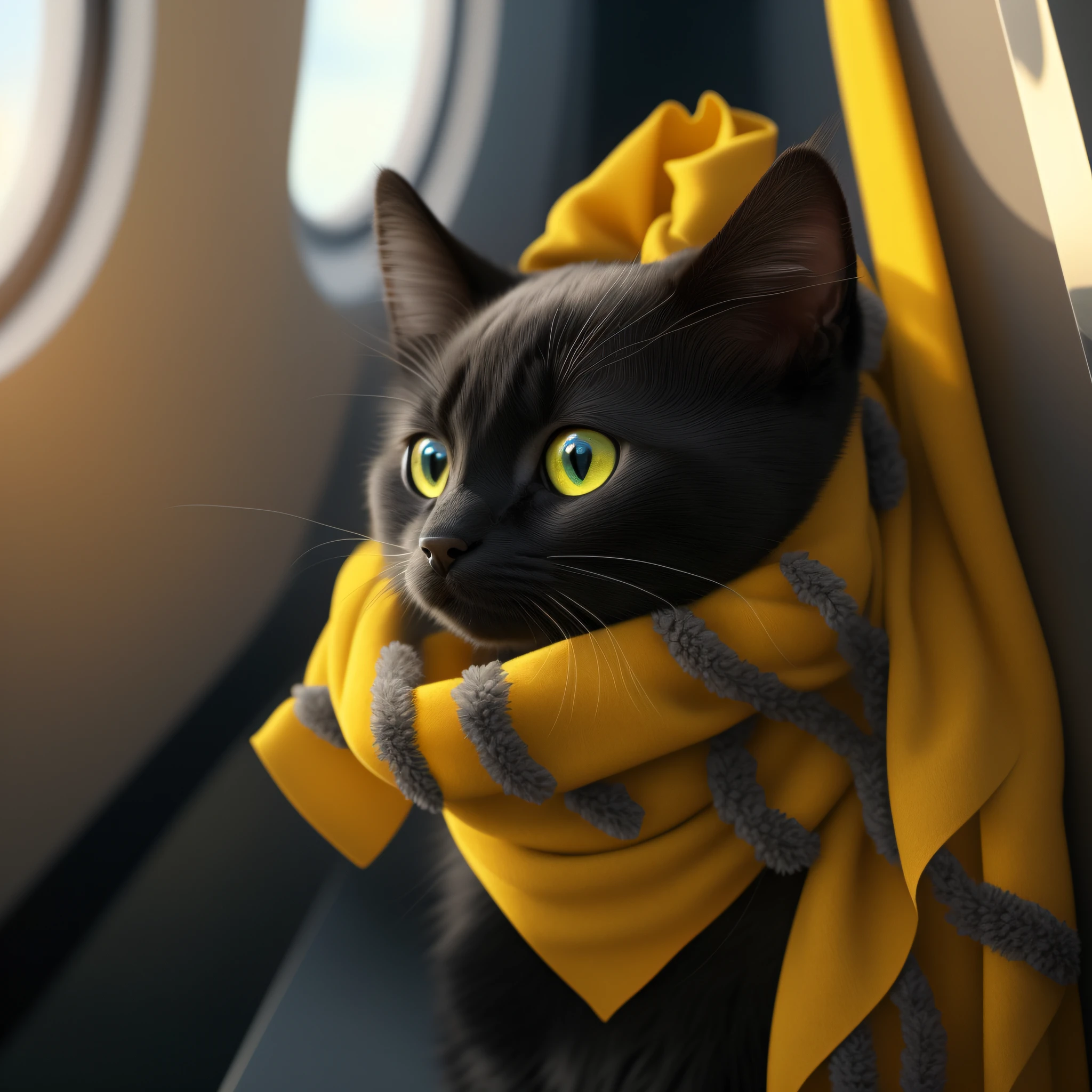 araffy black cat with yellow eyes sitting on Universal Park in Orlando, Sunny Day, adorable digital painting, by Alexander Kucharsky, ultra realistic illustration, artistic render, ultrarealistic illustration, cute 3d render, ultra realistic 3d illustration, wearing a sunglasses, ultra realistic picture, digital art. photo realistic, realistic art, cute cat, scarf, cat photo, hyperrealistic illustration