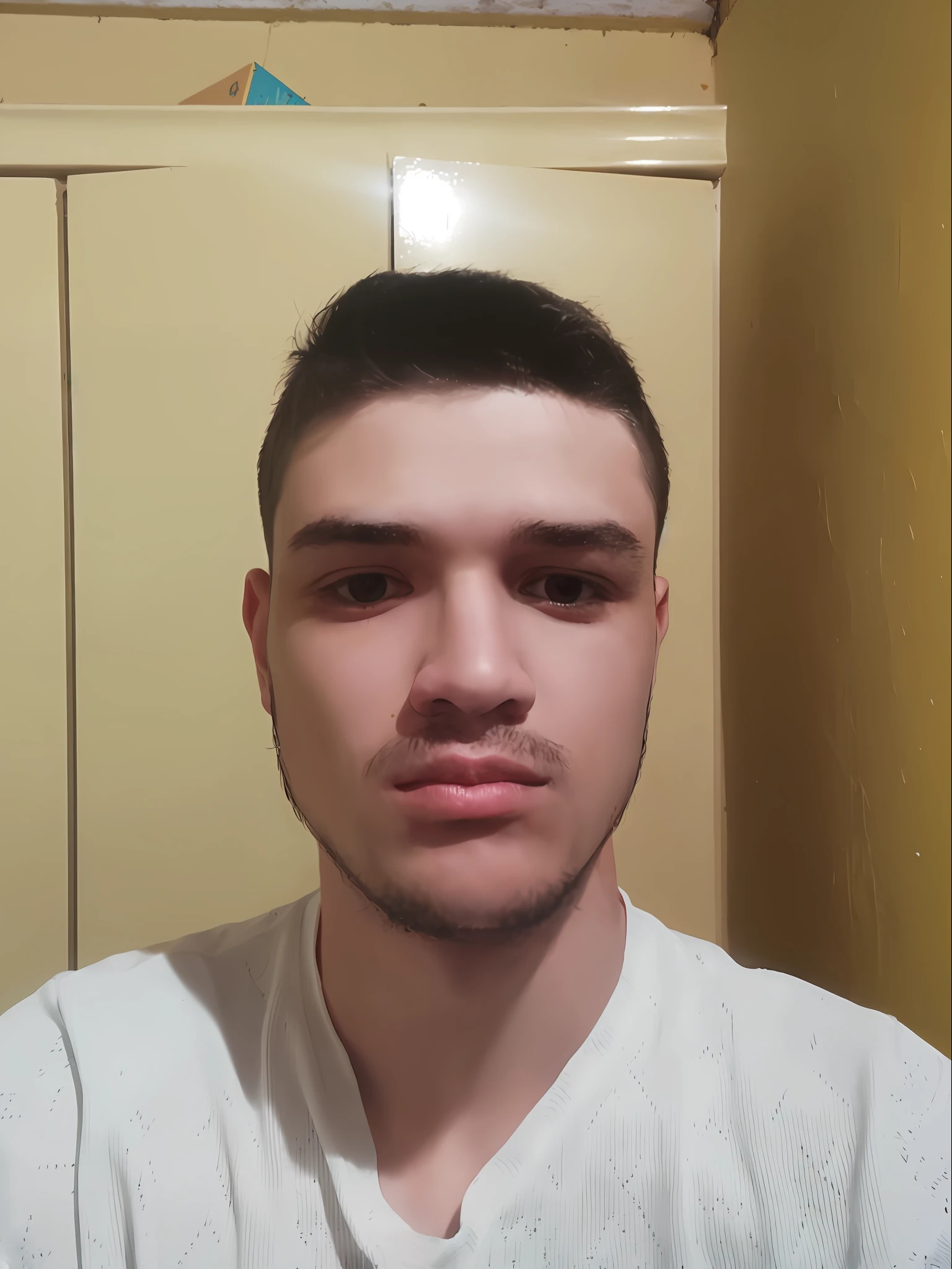 arafed man with a white shirt and a tie in front of a yellow wall, around 1 , frontal picture, 2 3 years old yo, 18 years old, 2 2 years old, 21 years ars old, michal, 2 7 years ols old, encho enchev