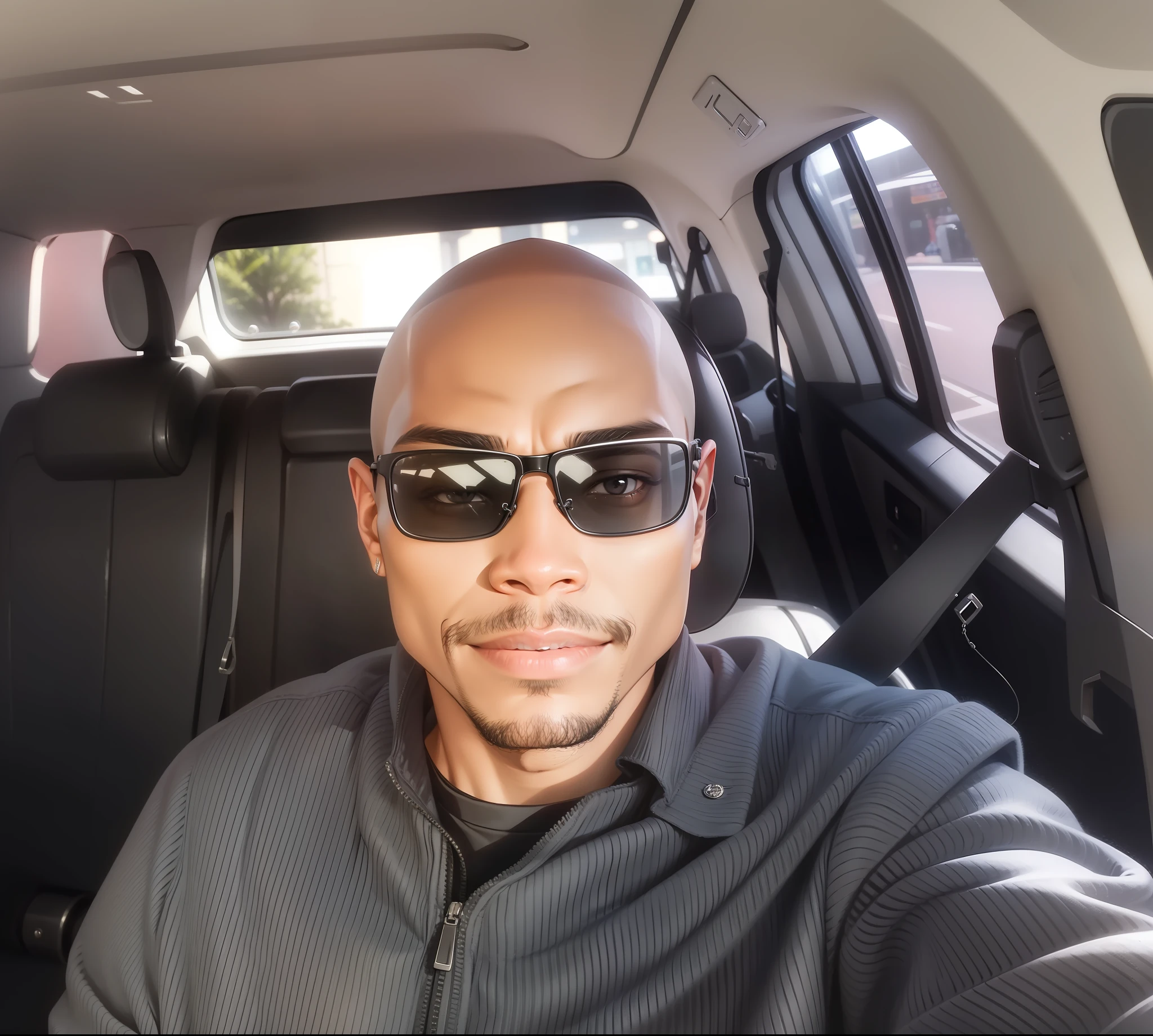 Enter a black man, 28 years old, subtle smile, right behind the person in the photo.
