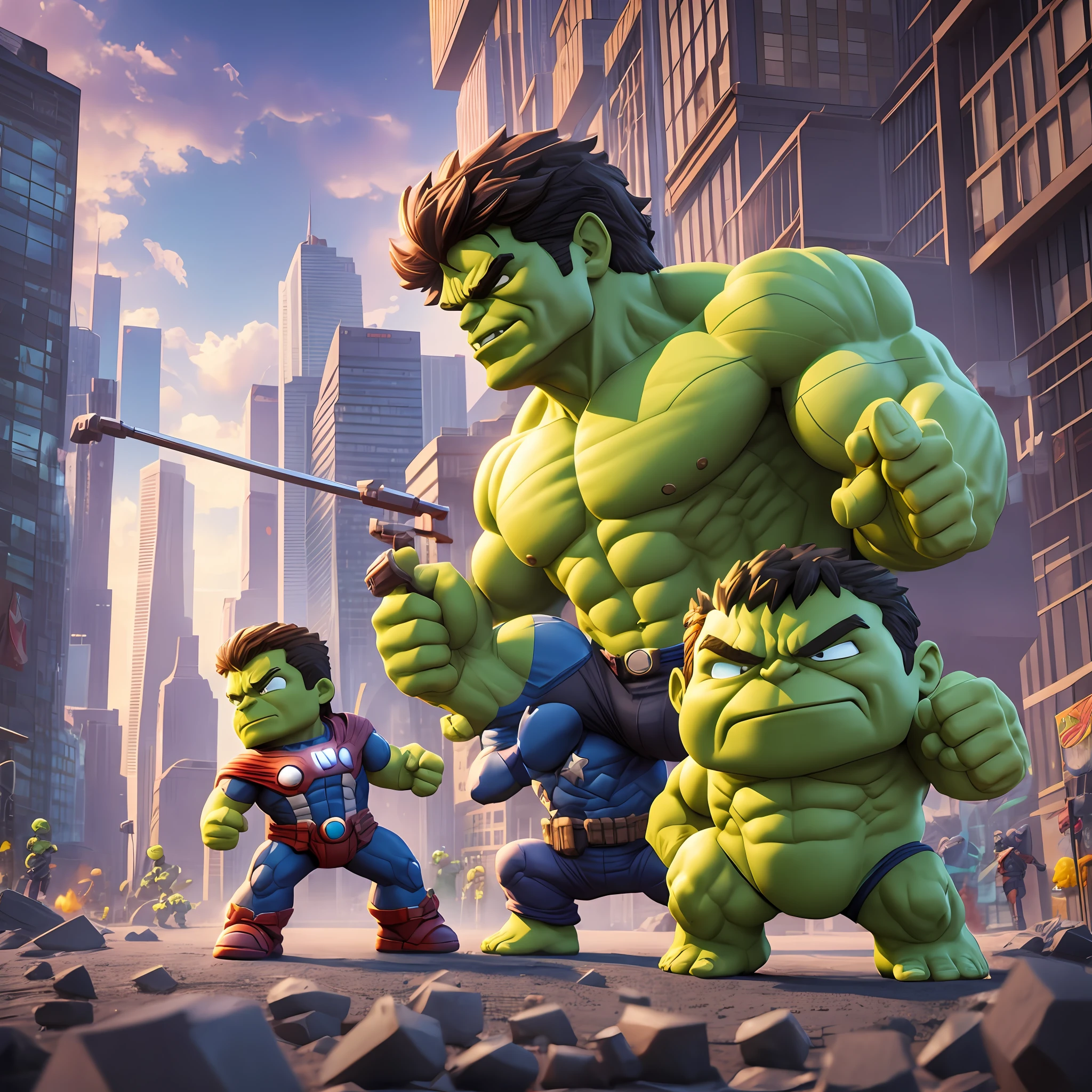 iny cute Hulk toy avengers, standing character, soft smooth lighting, soft pastel colors, Avengers universe Marvel, Skottie Young, 3D Blender render, polycount, modular constructivism, pop surrealism, physically based rendering, square image --auto --s2