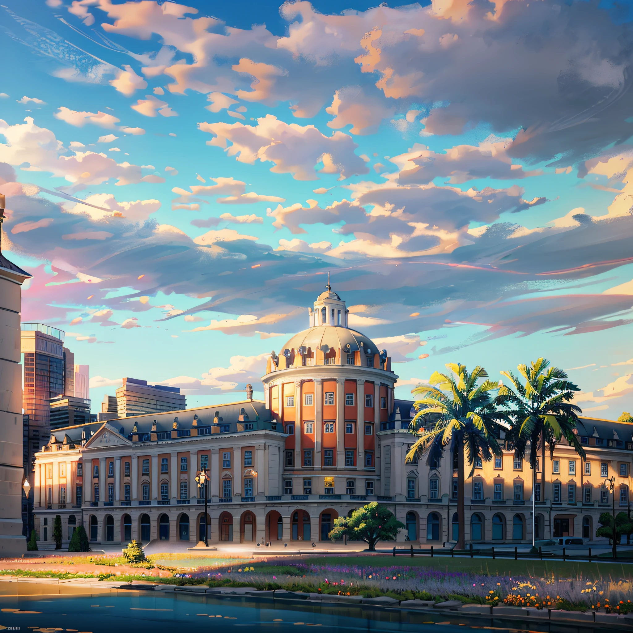 expansive landscape photograph , (a view from below showing the sky above and open field below), bright sunny day (clouds: 1.2),
production art, lots of purple and orange, intricate details, volumetric lighting, BREAK realism
(masterpiece:1.2), detailed shadows, (best quality), 4k, ultra-detailed, (dynamic composition:1.4), highly detailed color details,(iridescent colors:1.2), (bright lighting, atmospheric lighting), dreamy, magical, (solo:1.2)