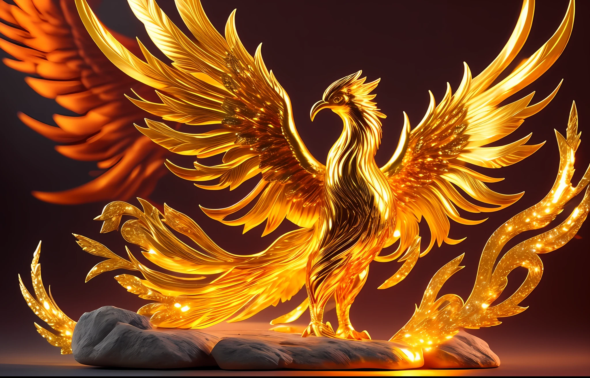 A big bright golden star on top of a phoenix Realistic miniature Phoenix miniature star Highly detailed CGi 8K resolution --auto --s2