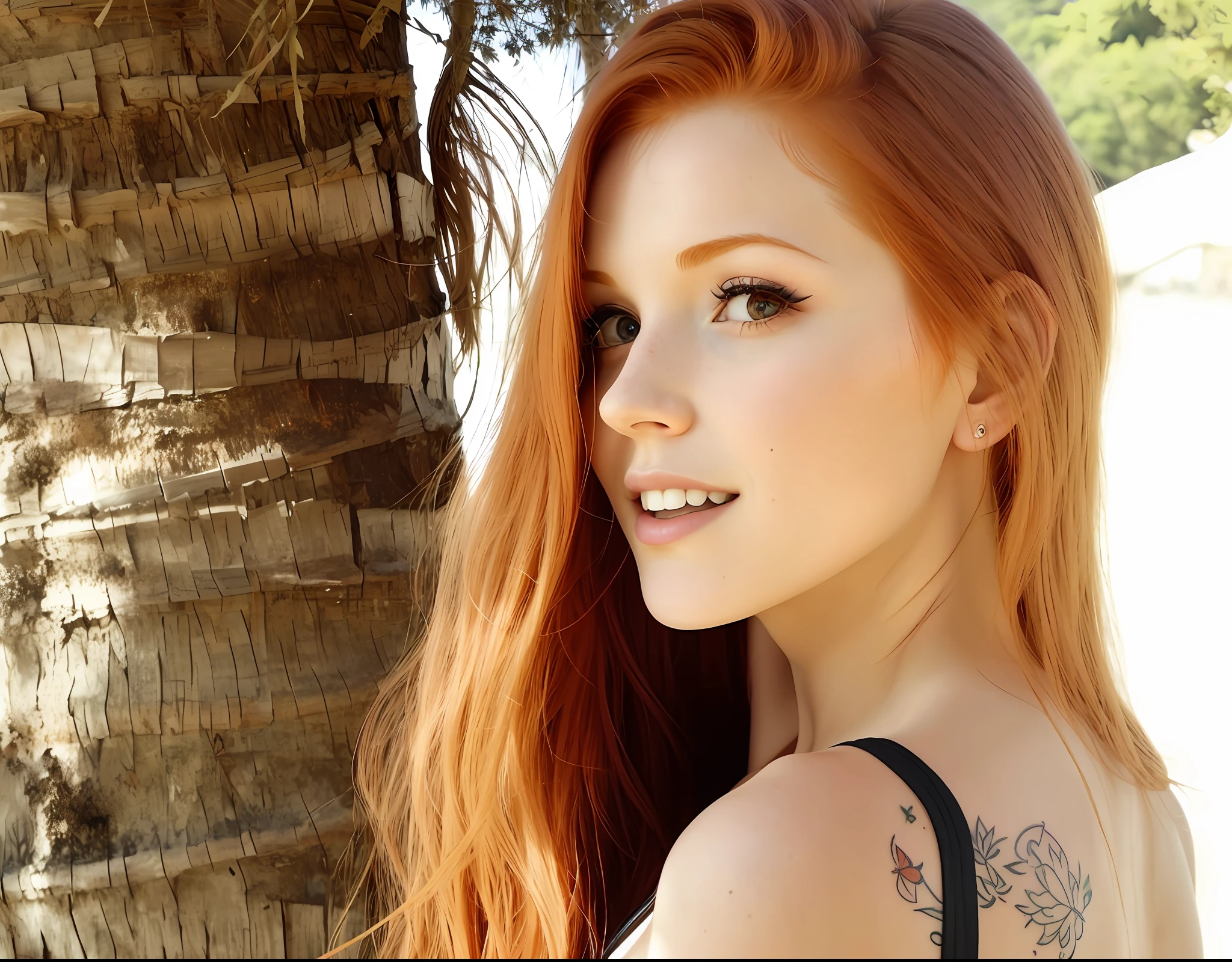 there is a woman with a tattoo on her arm posing for a picture, cute young redhead girl, redhead girl, a redheaded young woman, ellie bamber fairy, beautiful redhead woman, red hair and attractive features, ellie bamber, redhead woman, red haired young woman, red haired girl, she has long redorange hair, red head, with red hair