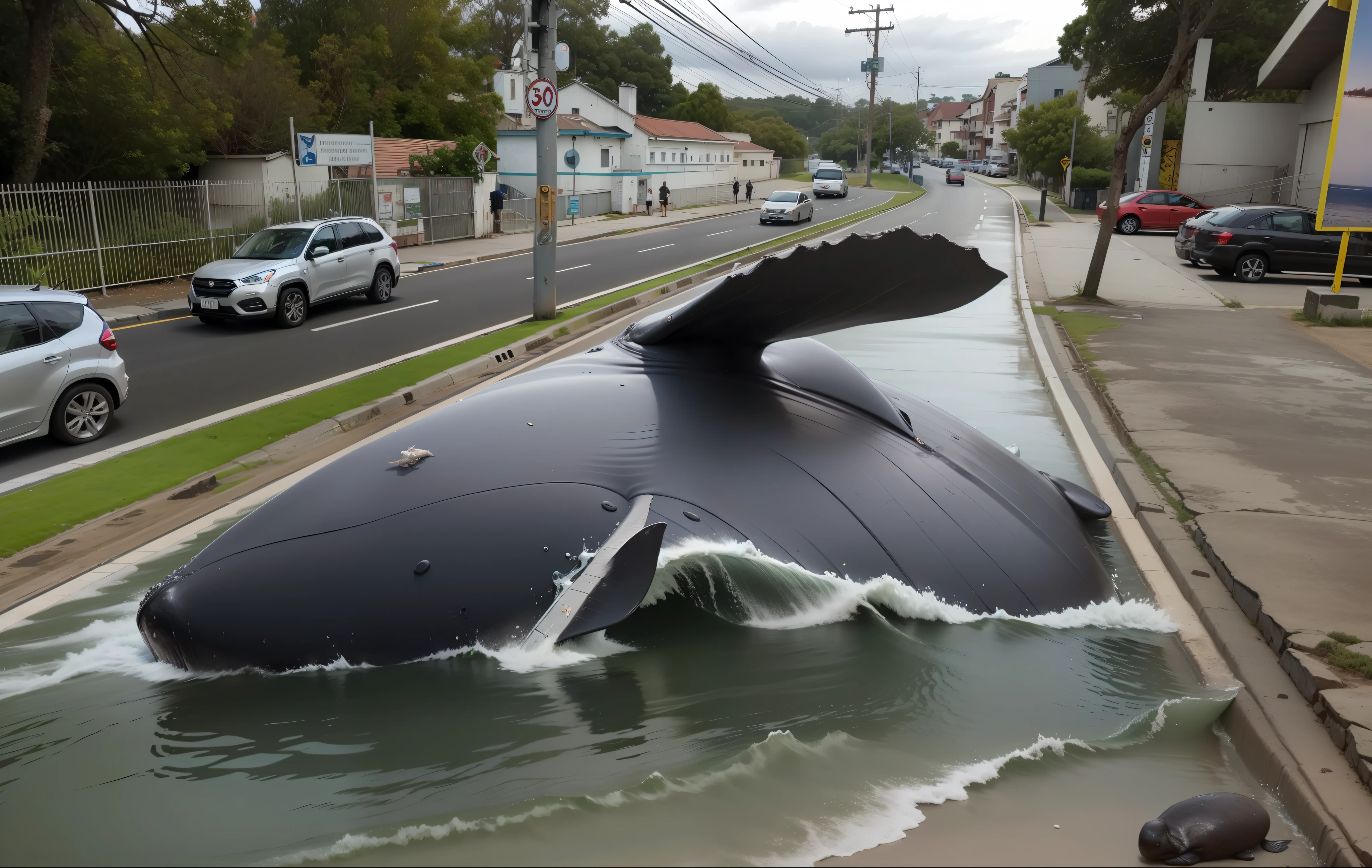 include in the image a stranded humpback whale --auto --s2