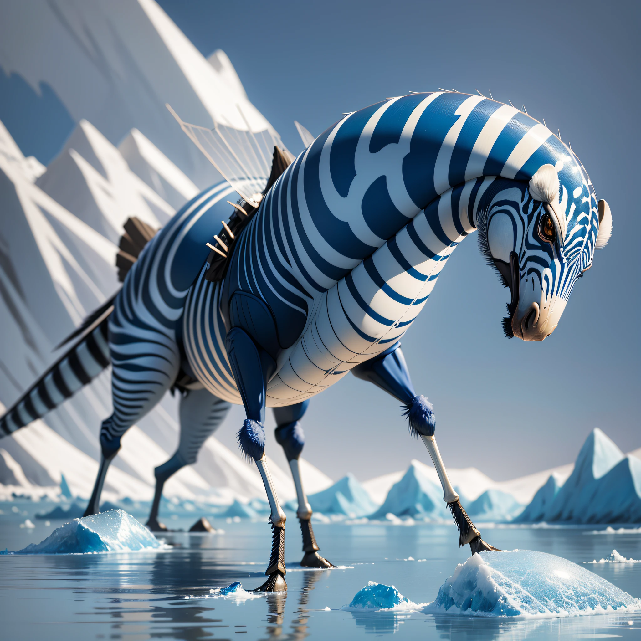 Zebra Dragonfly Antarctic Aggressive Average Carolina blue, Lavish, Intricate and Precious in the style of Gilberto "Soren" Zaragoza, John Whitcomb and Don Bergland, 32k resolution --auto --s2