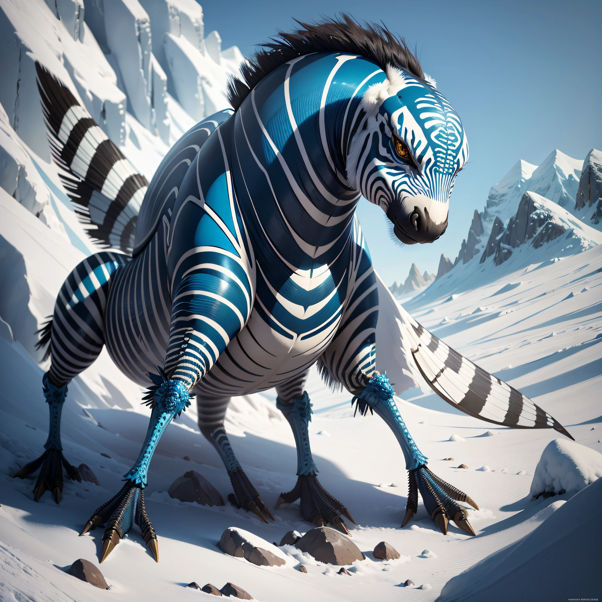 Zebra Dragonfly Antarctic Aggressive Average Carolina blue, Lavish, Intricate and Precious in the style of Gilberto "Soren" Zaragoza, John Whitcomb and Don Bergland, 32k resolution --auto --s2