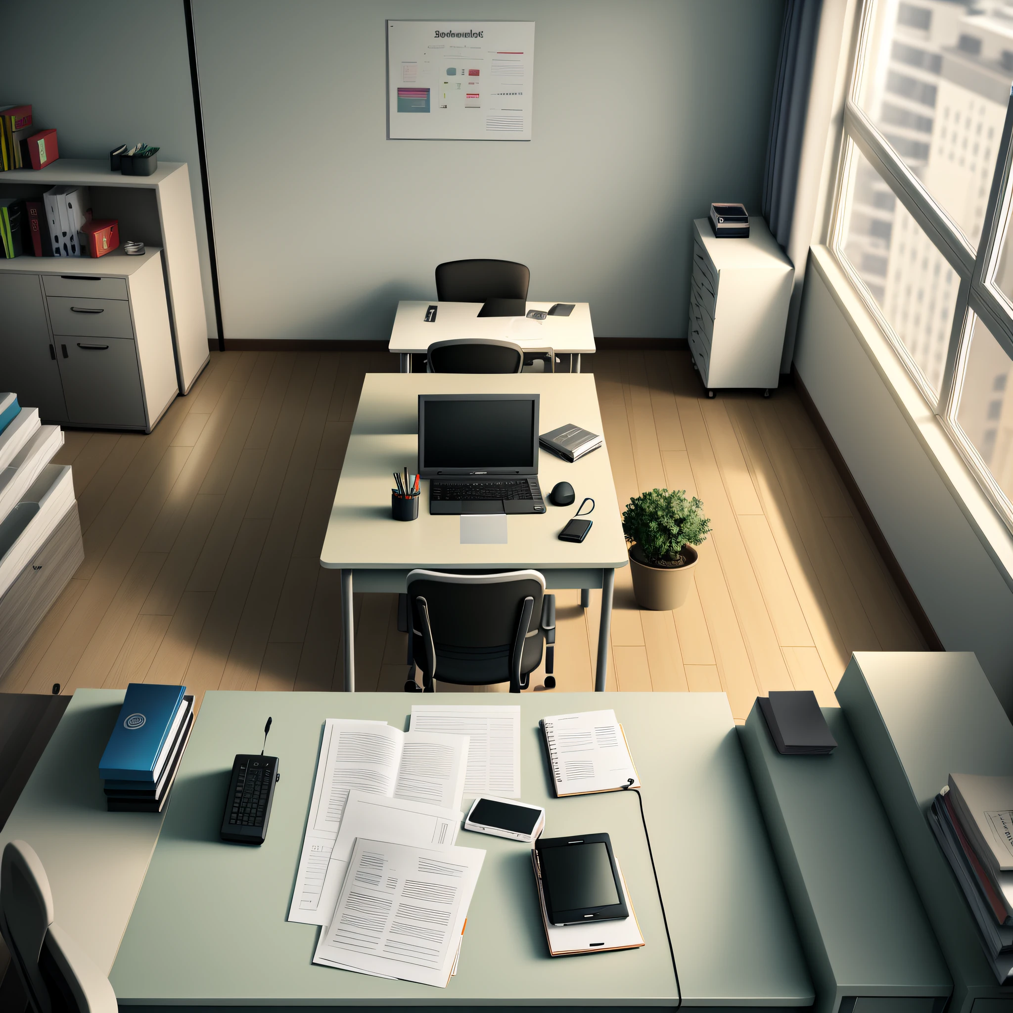 office room without characters and with notbook on the table