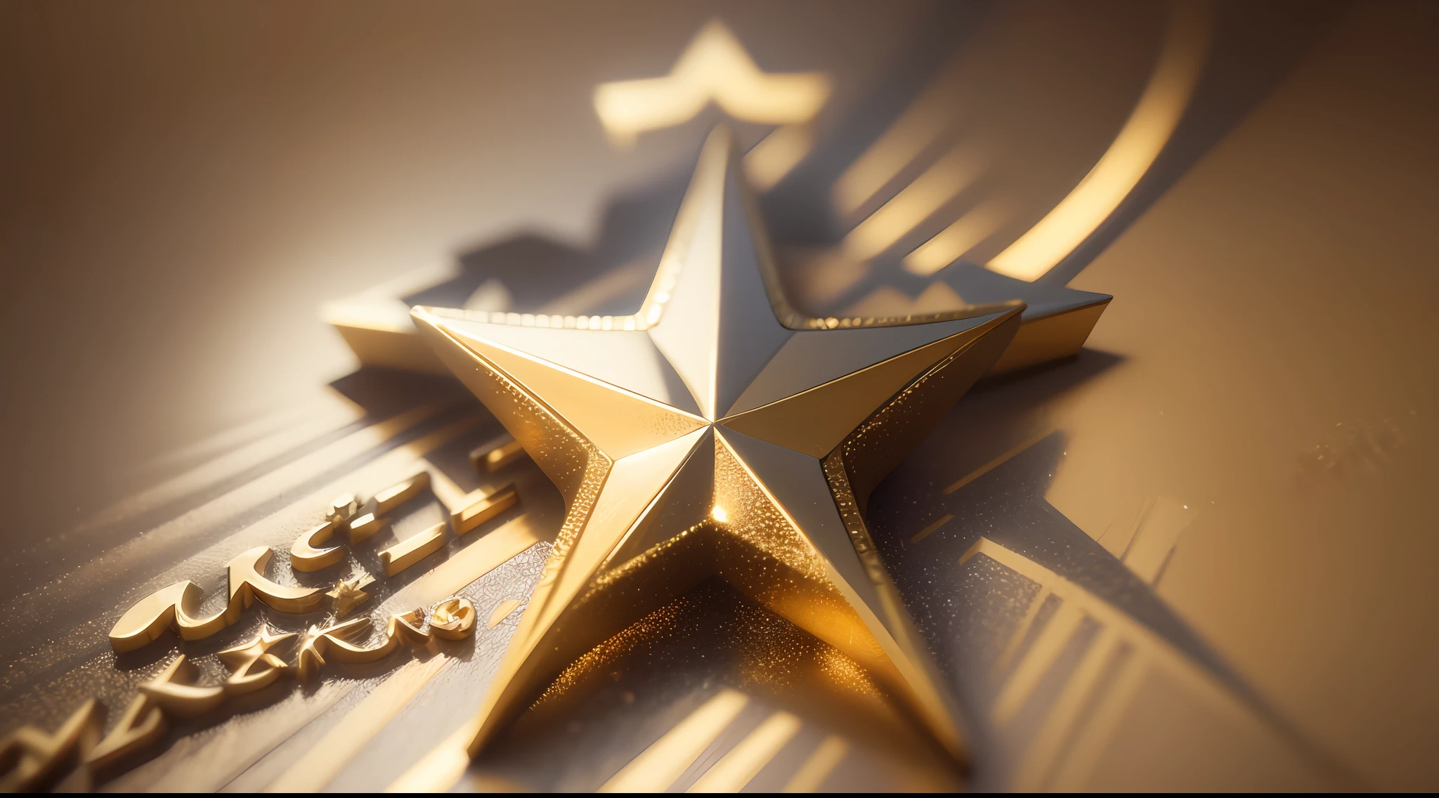 Close-up 3d logo design of a golden five-pointed star. Realistic highly detailed CGI 8k resolution. --auto --s2