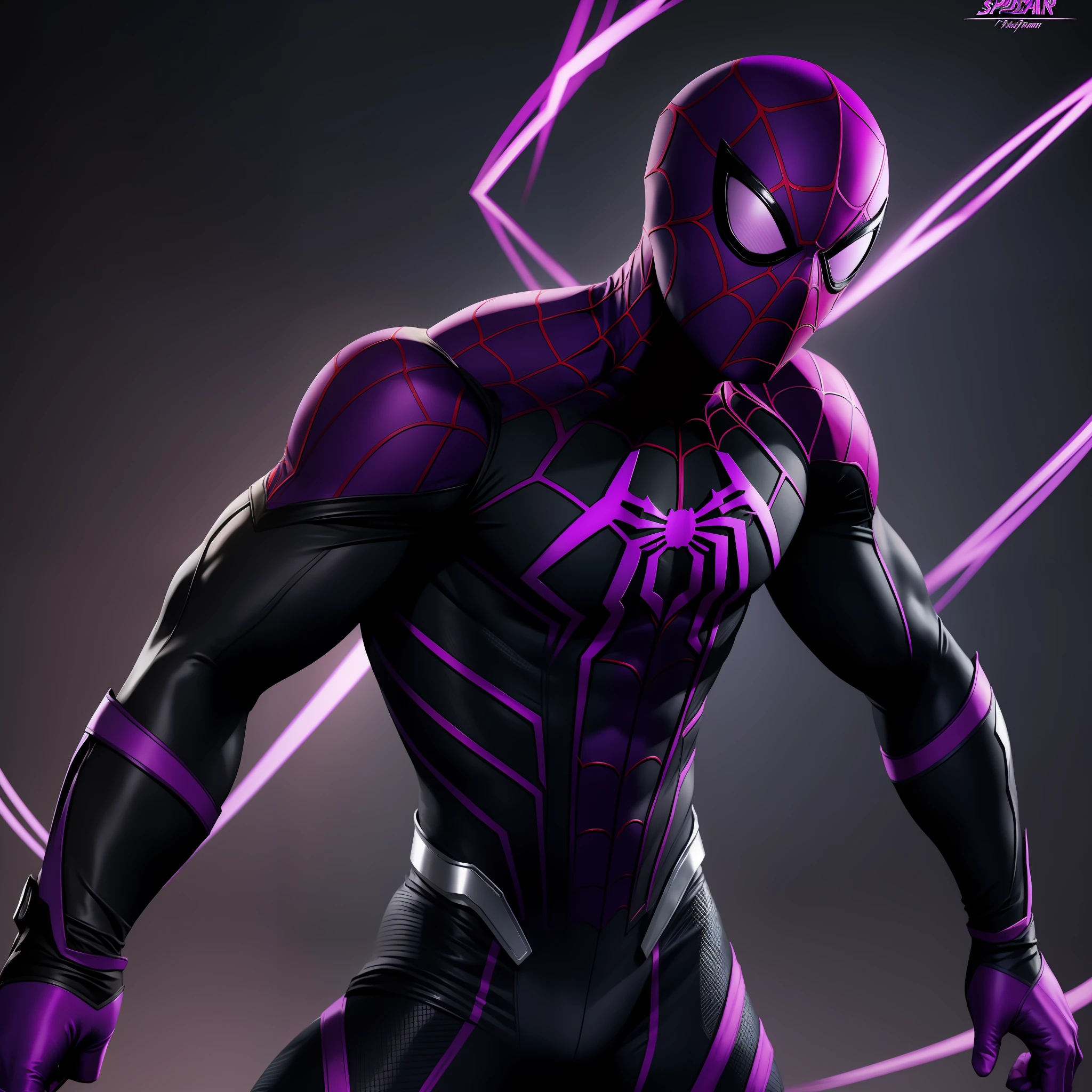 a black and purple spider-man looking costume