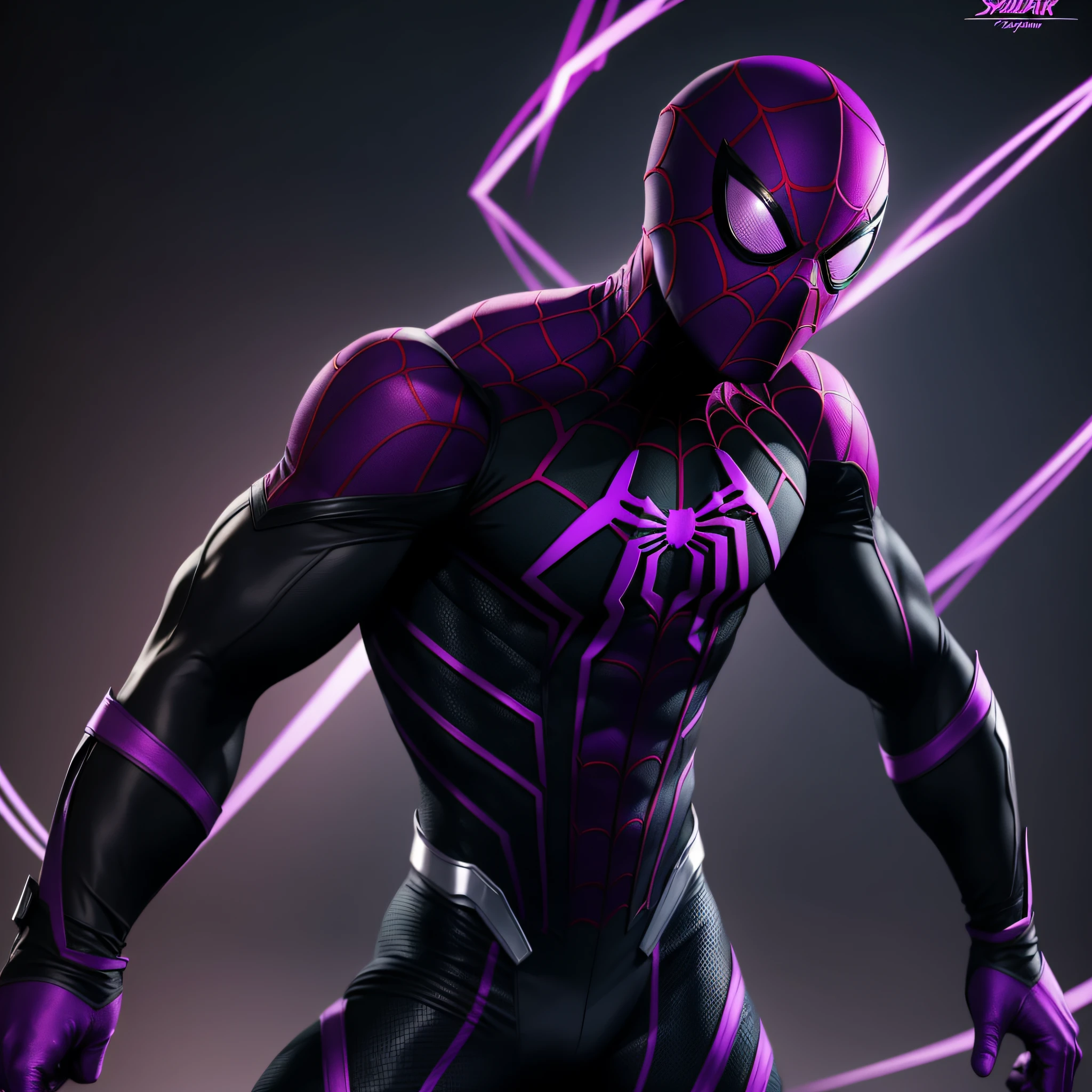 a black and purple spider-man looking costume